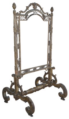 Antique 17th C. French Directoire Gilt Wood Fretwork Fireplace Tapestry Screen (Paravento)