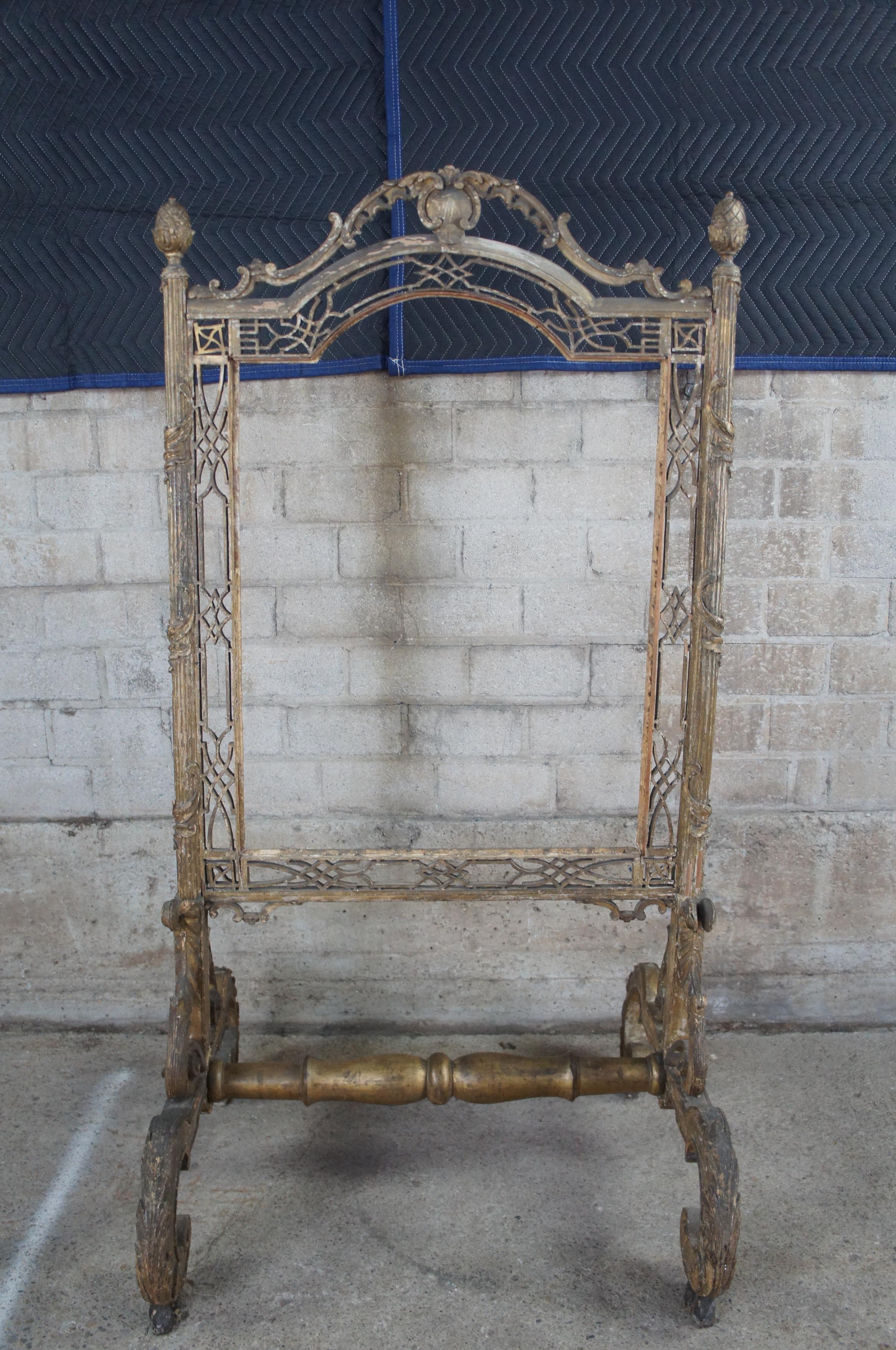 Antique 17th C. French Directoire Gilt Wood Fretwork Fireplace Tapestry Screen 5 For Sale 1
