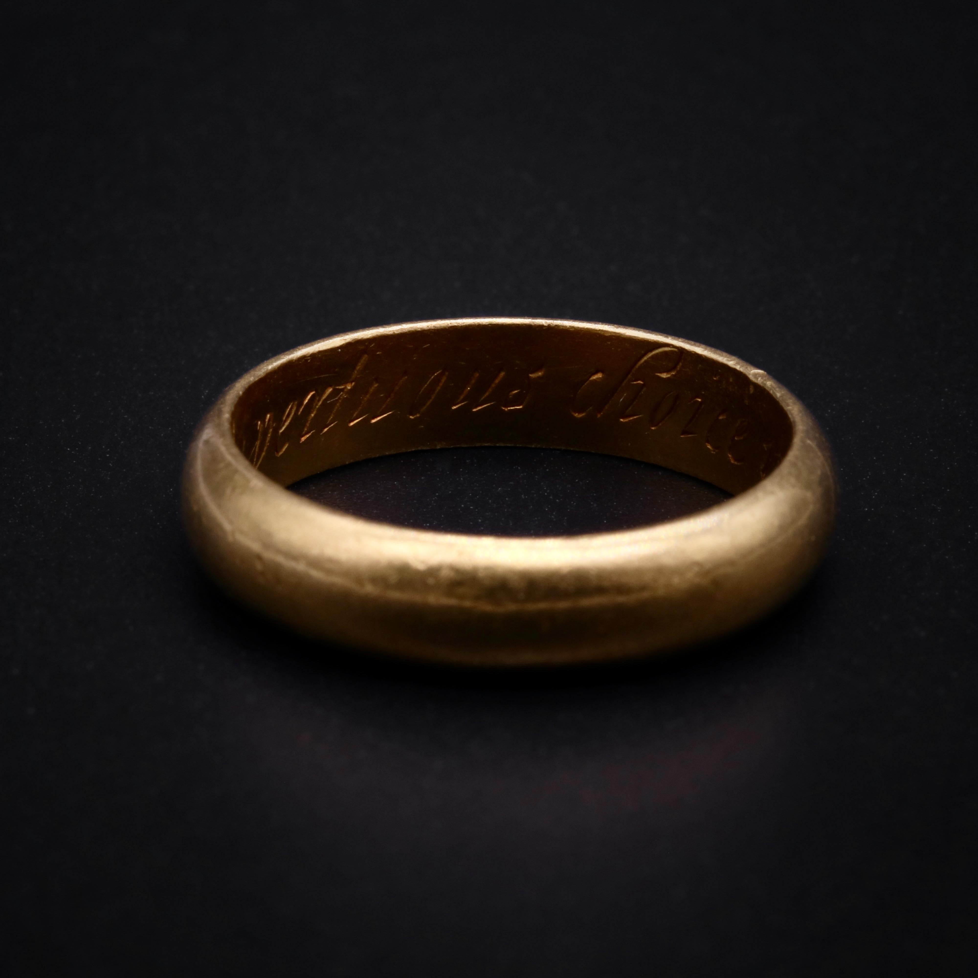 Antiker 22 Karat Gold Posy-Ring aus dem 17. Jahrhundert, My Vertuous Choice Makes Me Rejoyce (Jakobinisch) im Angebot