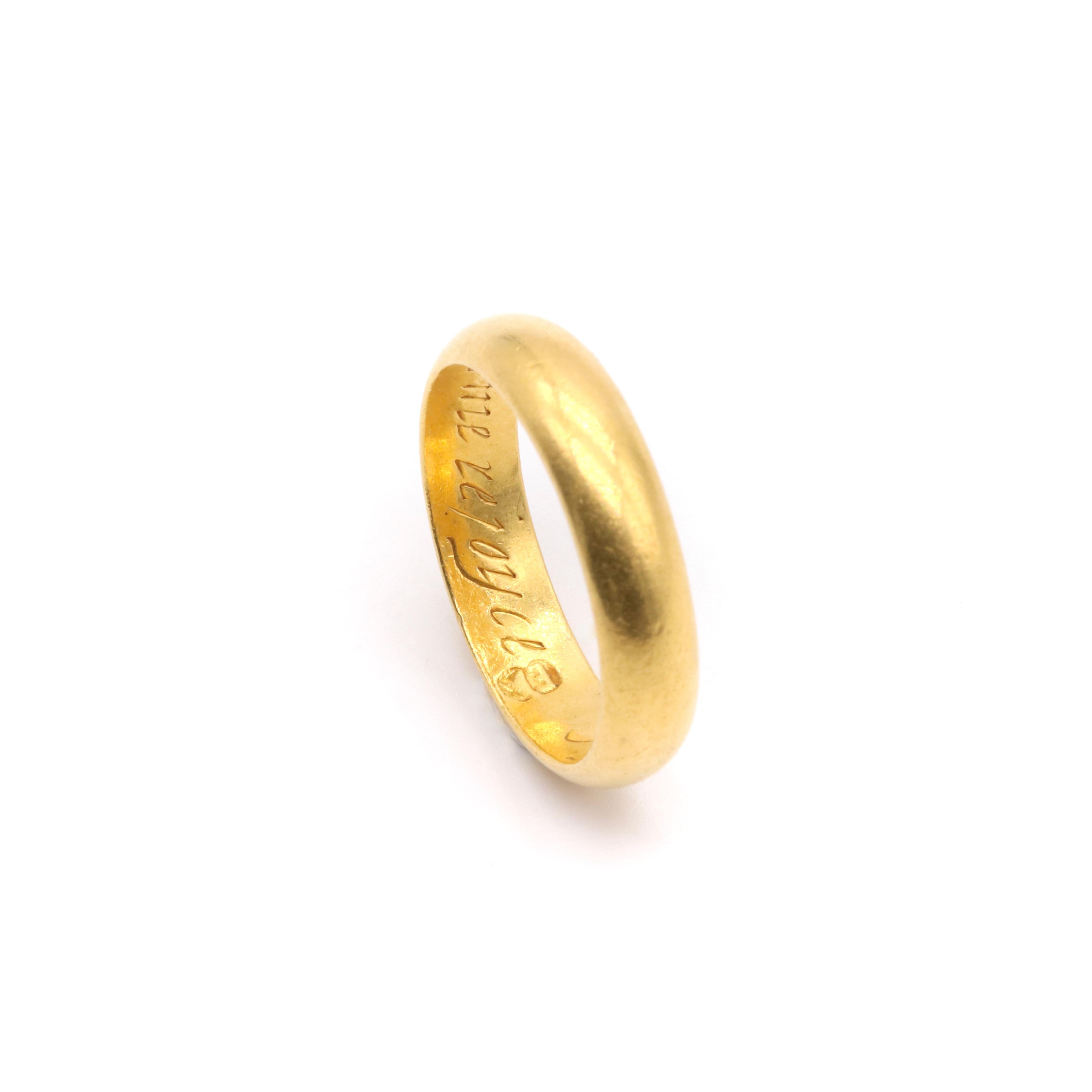 Antique 17th Century 22K Gold “My Vertuous Choice Makes Me Rejoyce” Posy Ring For Sale 4