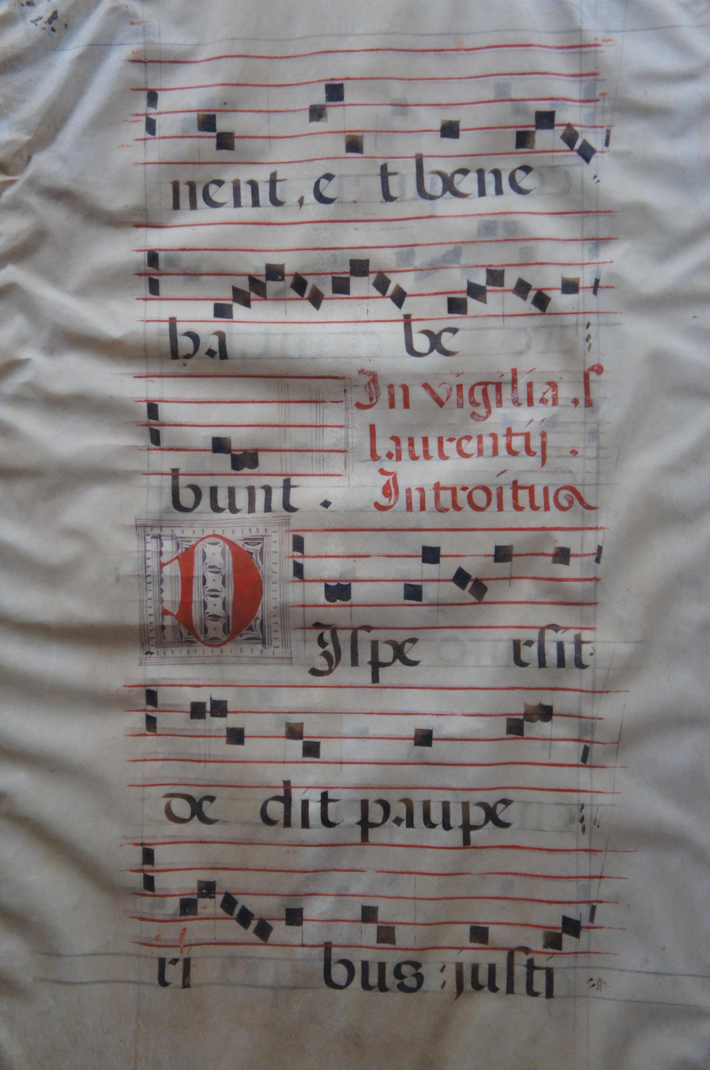 Parchment Paper Antique 17th Century Antiphonal Religious Sheet Music Roman Catholic Vellum