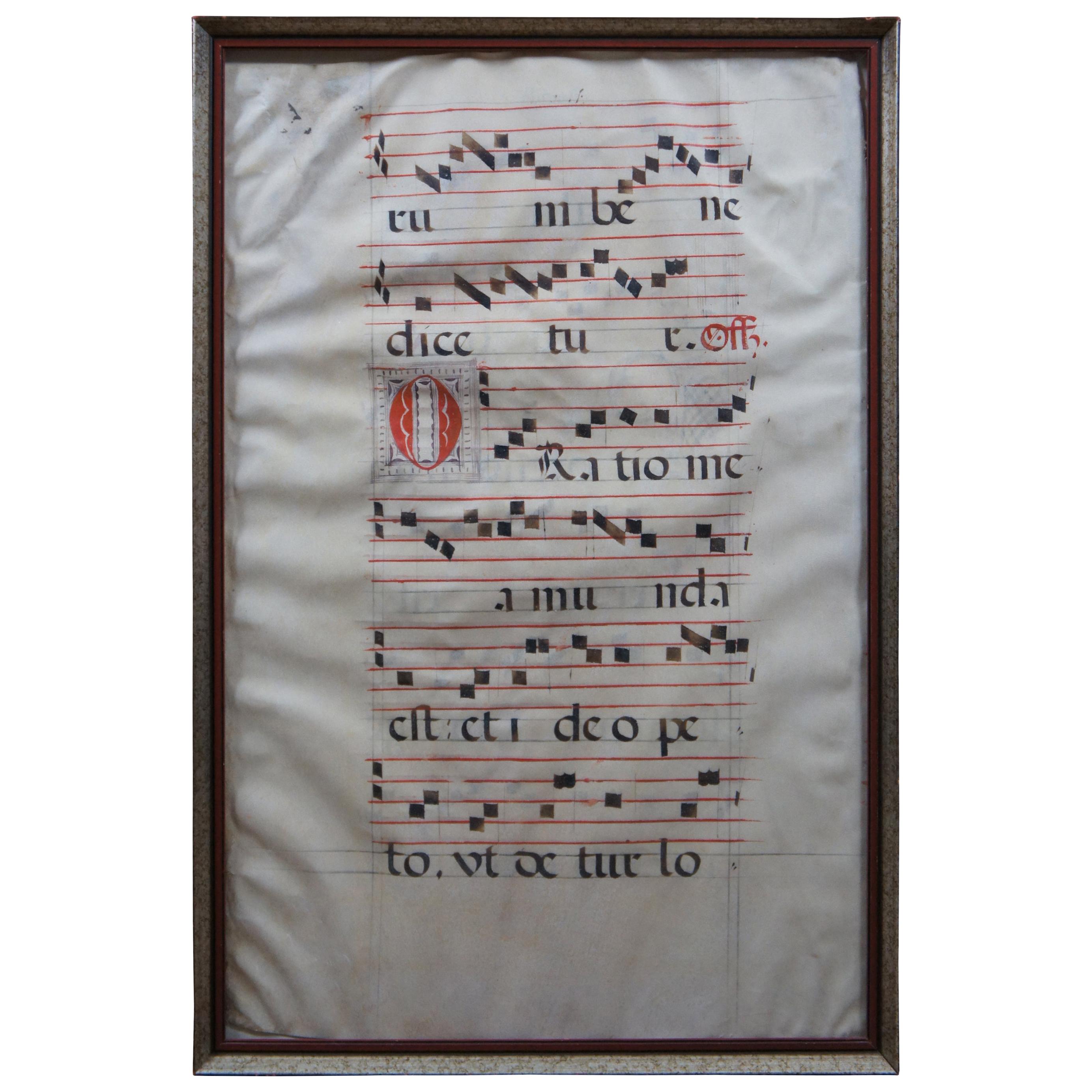 Antique 17th Century Antiphonal Religious Sheet Music Roman Catholic Vellum