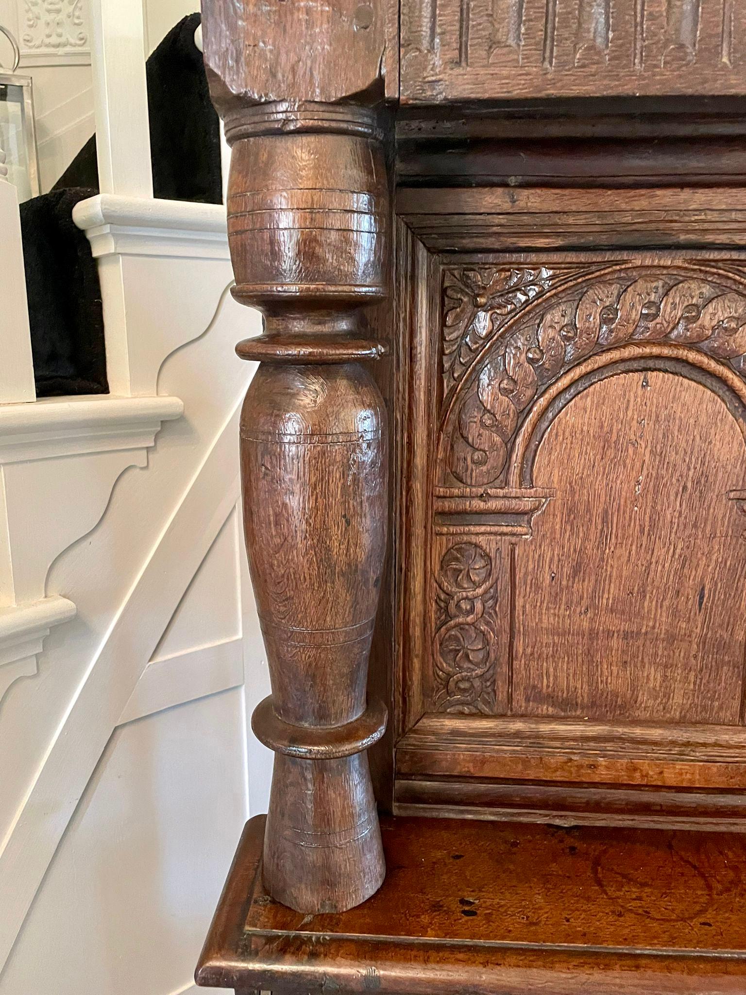 Antique 17th Century Antique Carved Oak Court Cupboard 6