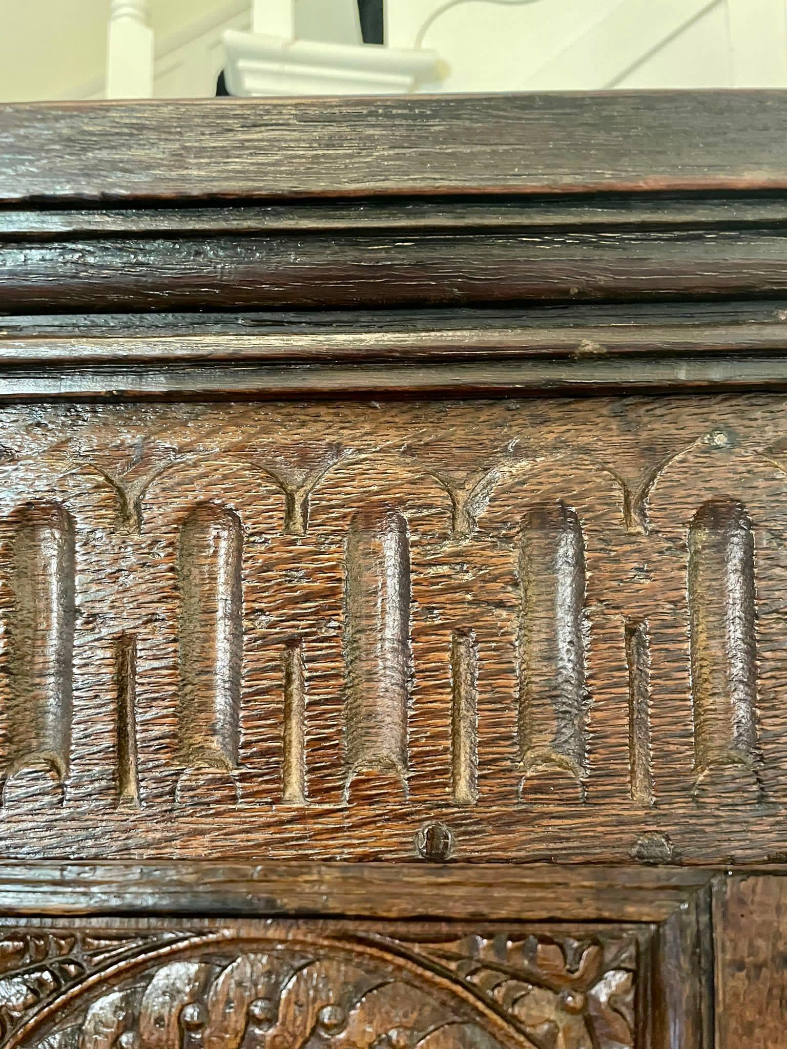 Antique 17th Century Antique Carved Oak Court Cupboard 7