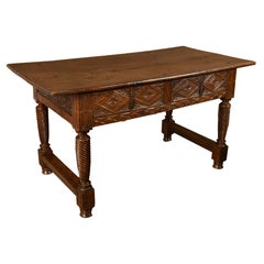 Antique 17th Century Baroque Carved Walnut Spanish Table Desk Navarre 1650