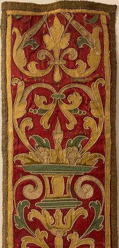 Antique 17th Century Baroque Italian Silk, Metallic Thread Embroidery Panel