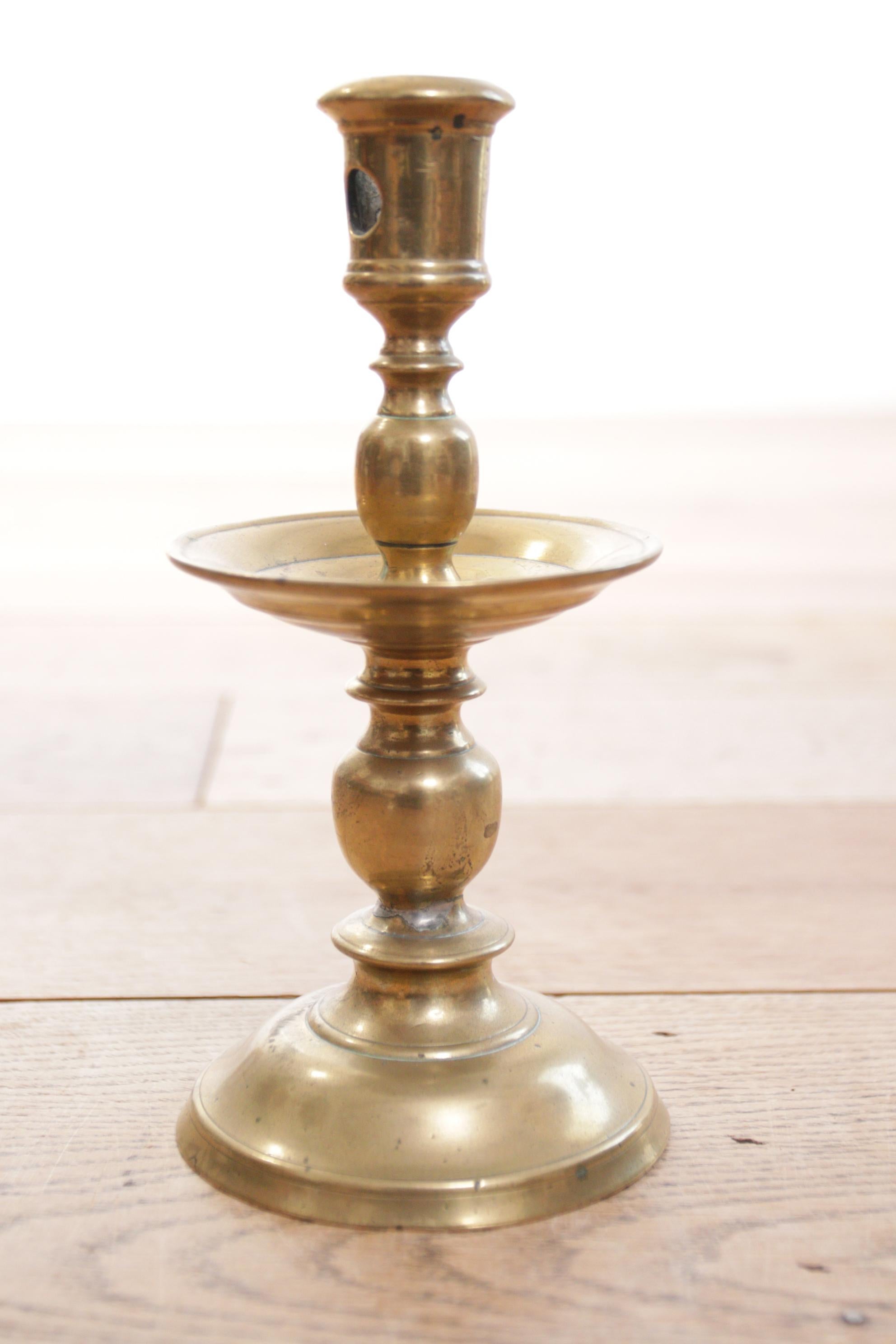 18th Century and Earlier Antique 17th Century Brass 'Collar' / Heemskerk Candlestick, circa 1650
