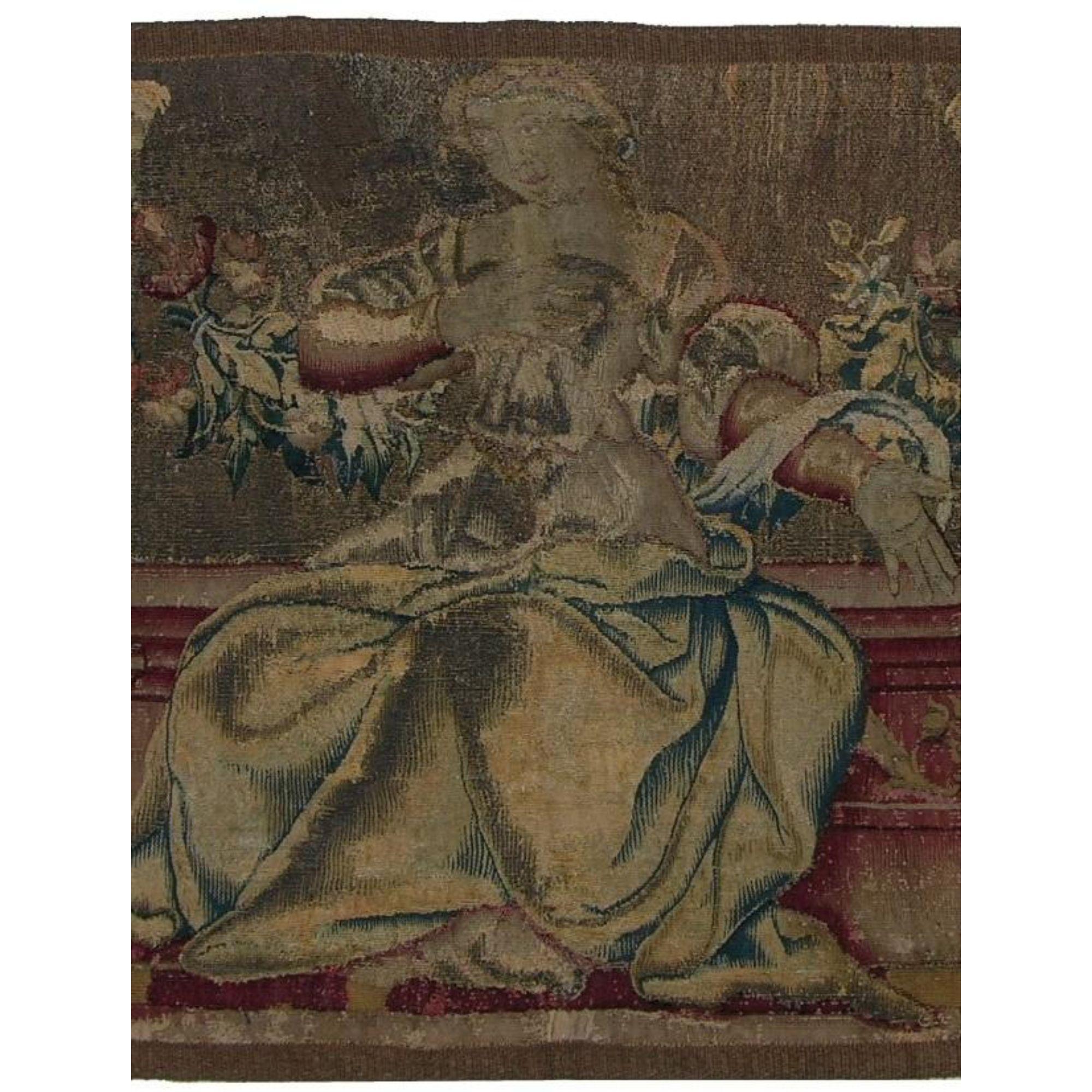 Unknown Antique 17th Century Brussels Tapestry 1'11