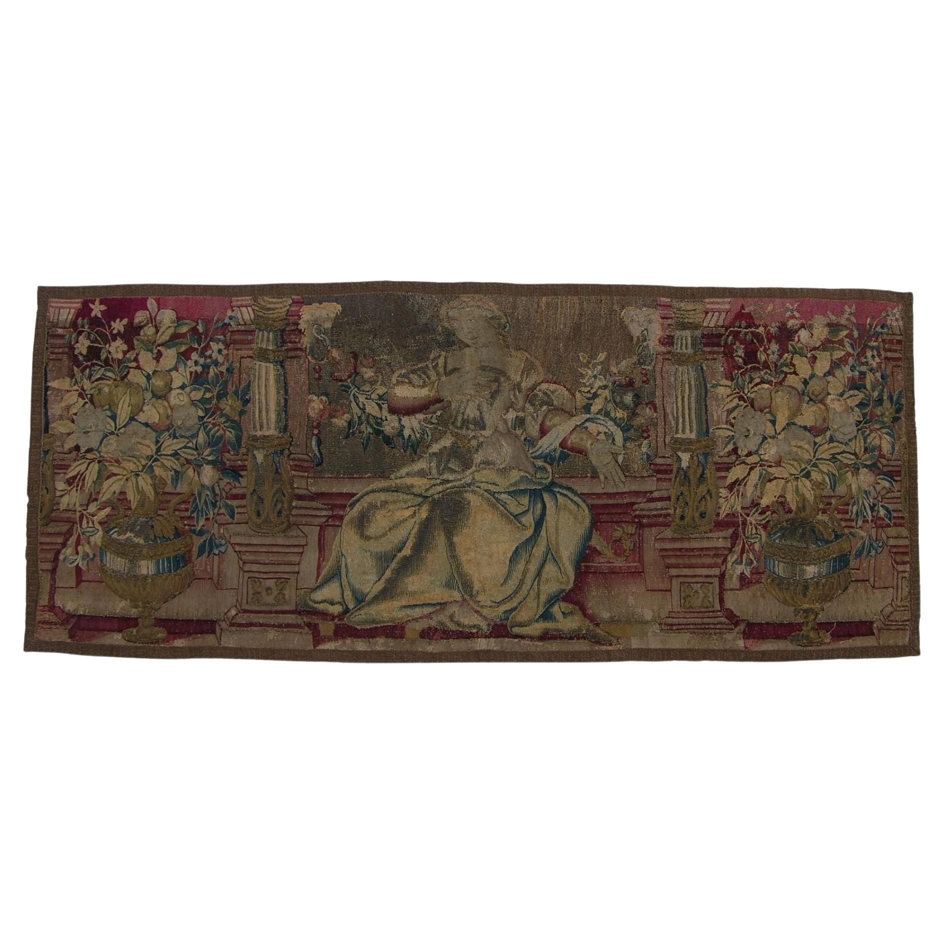 Antique 17th Century Brussels Tapestry 1'11" X 4'8" For Sale