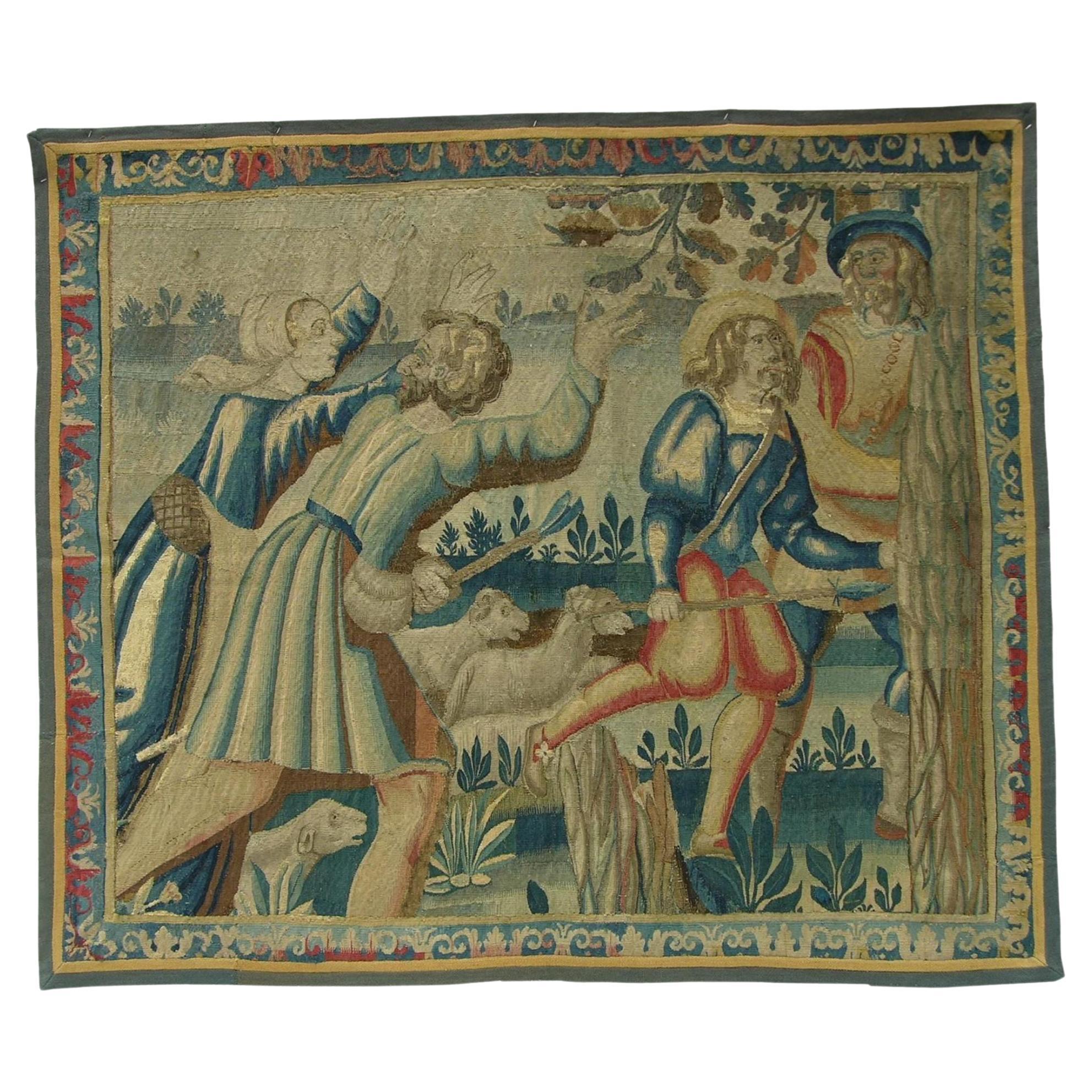 Antique 17th Century Brussels Tapestry 5' X 4'2" For Sale