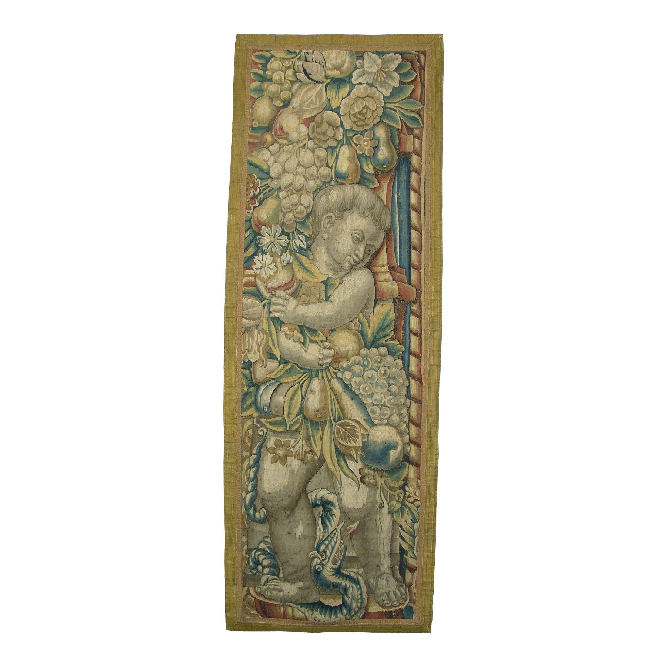 Antiker Brüsseler Wandteppich aus dem 17. Jahrhundert 5'7" X 1'11"