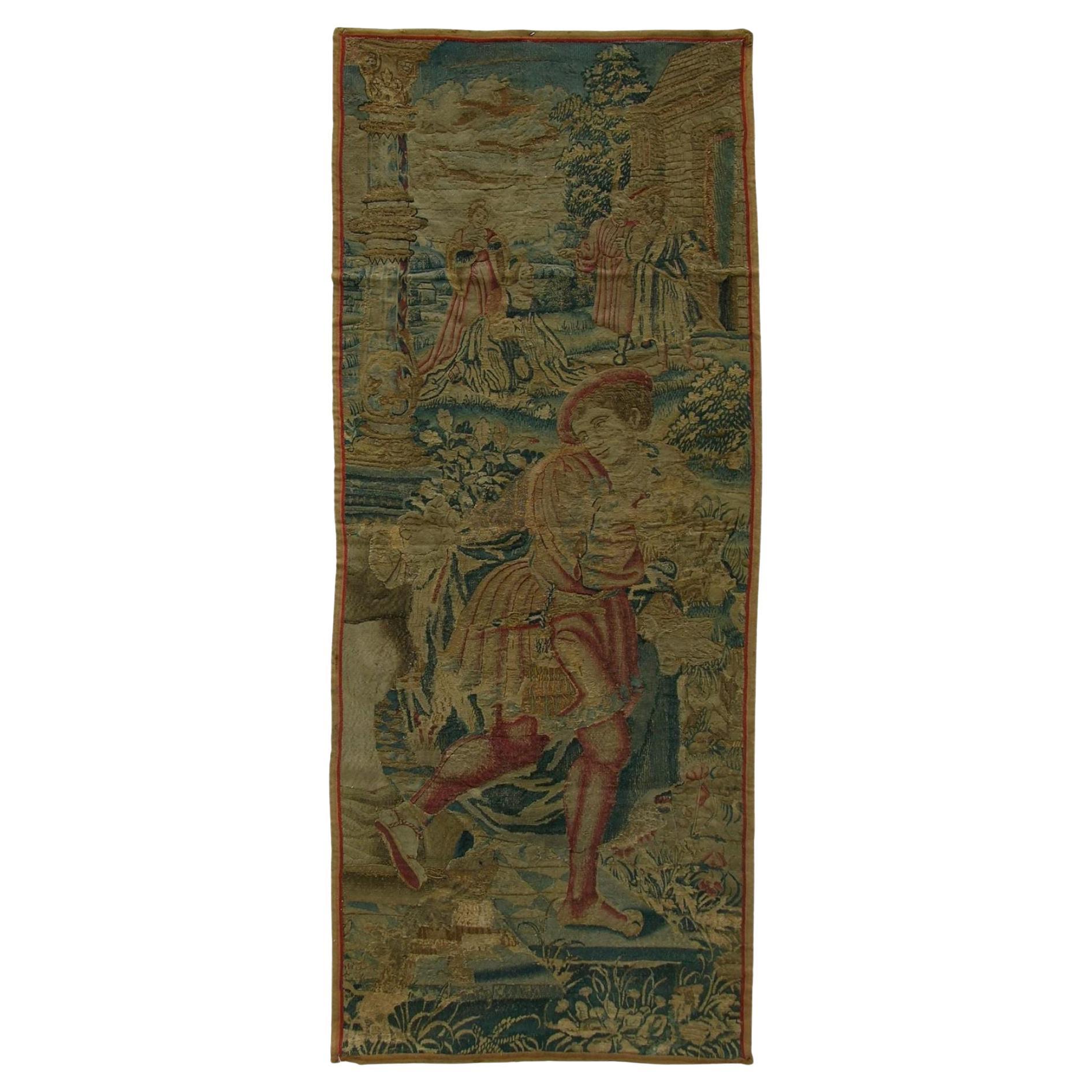 Antique 17th Century Brussels Tapestry 7'2" X 2'11" For Sale