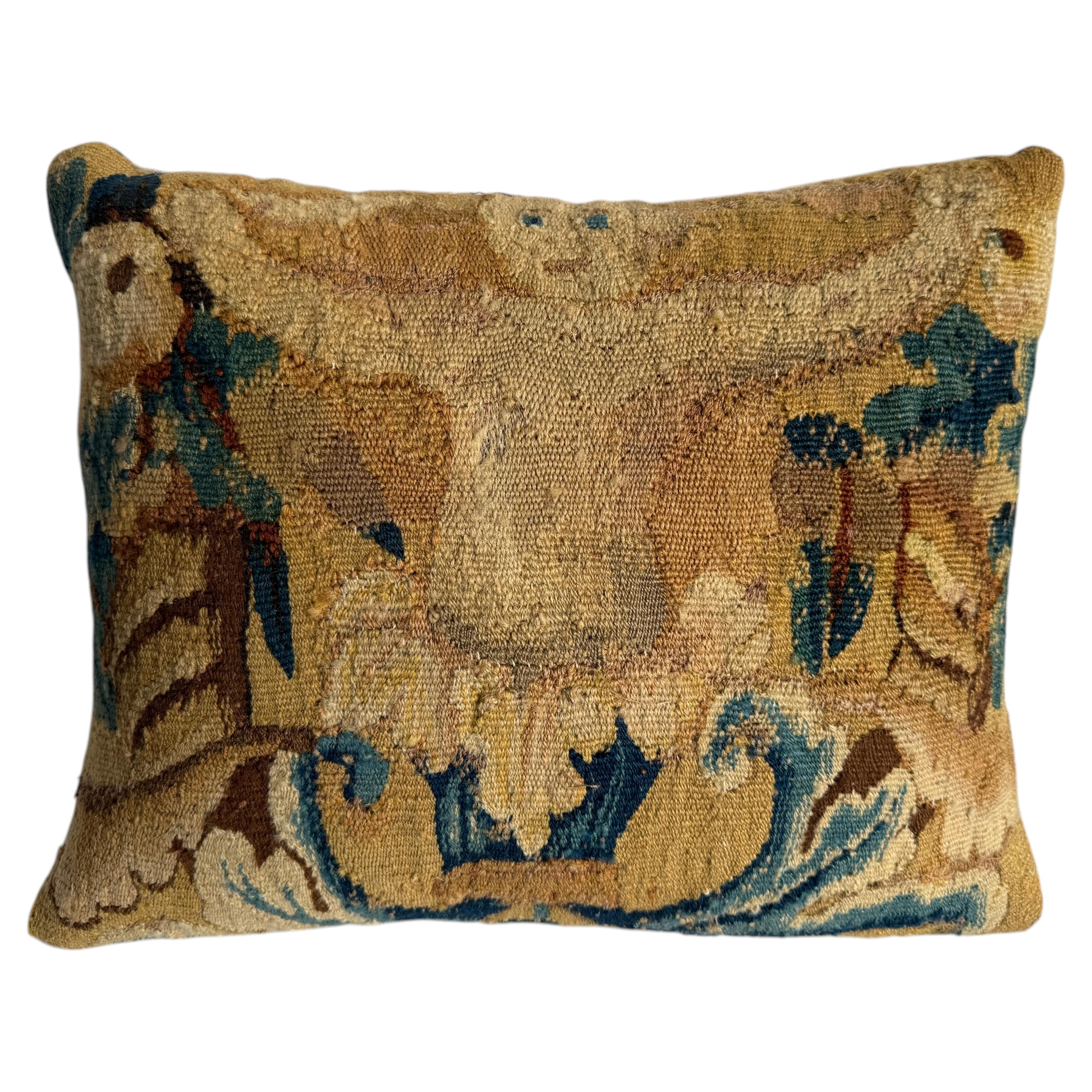 Antique 17th Century Brussels Tapestry Angel Pillow