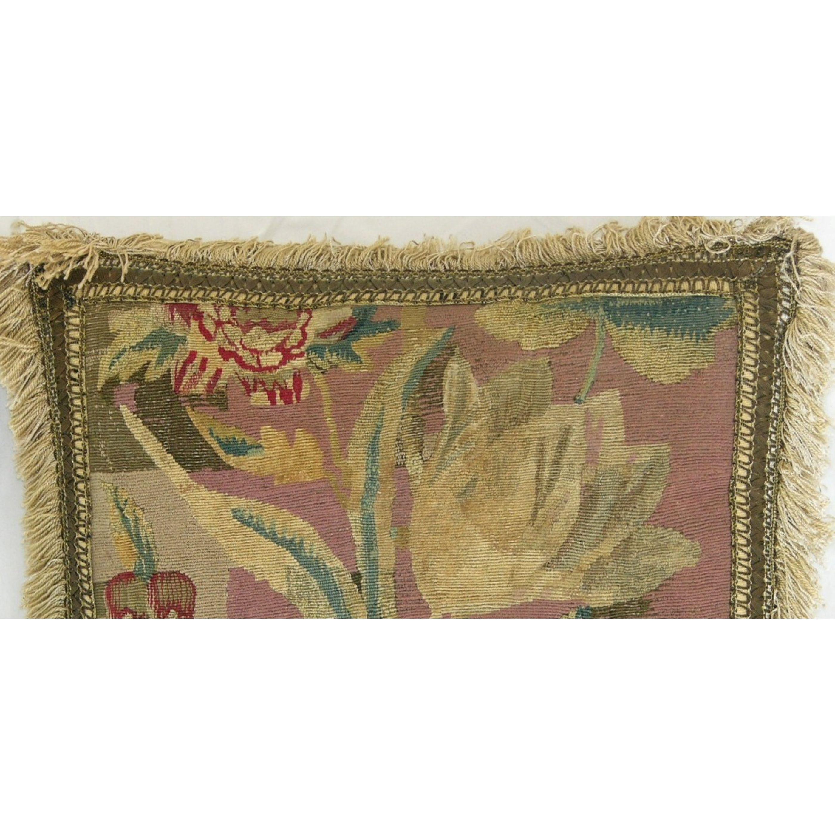 Belgian Antique 17th Century Brussels Tapestry Pillow - 16'' X 16'' For Sale