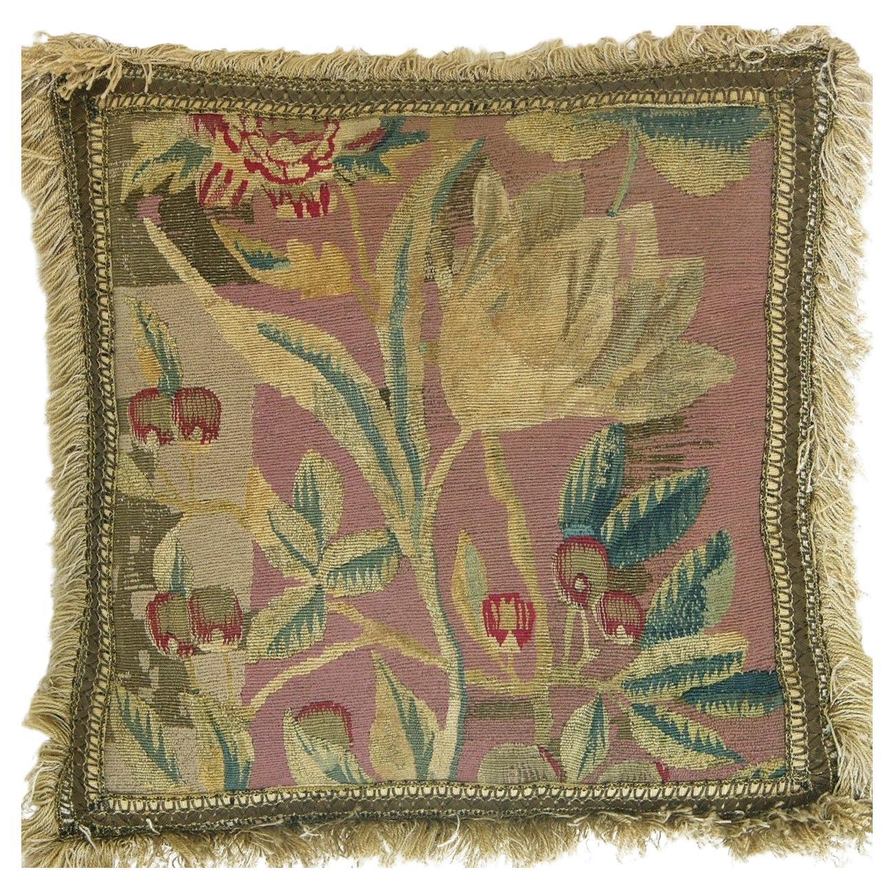 Antique 17th Century Brussels Tapestry Pillow - 16'' X 16''