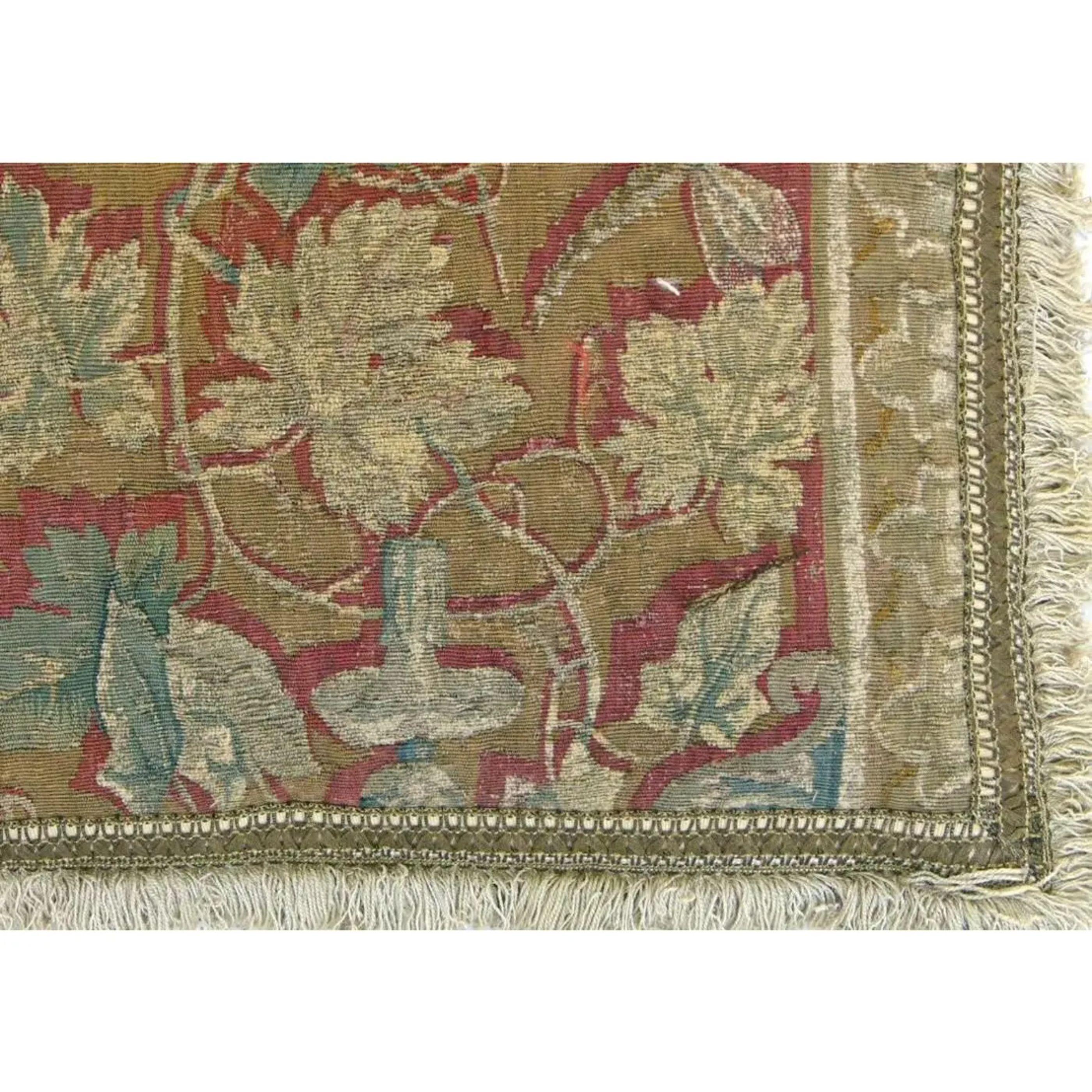 Belgian Antique 17th Century Brussels Tapestry Pillow - 20'' X 16'' For Sale