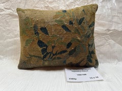 Antique 17th Century Brussels Verdure Tapestry Pillow with Botanical Motif