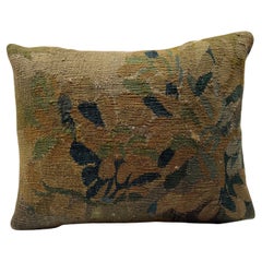 Antique 17th Century Brussels Verdure Tapestry Pillow with Botanical Motif