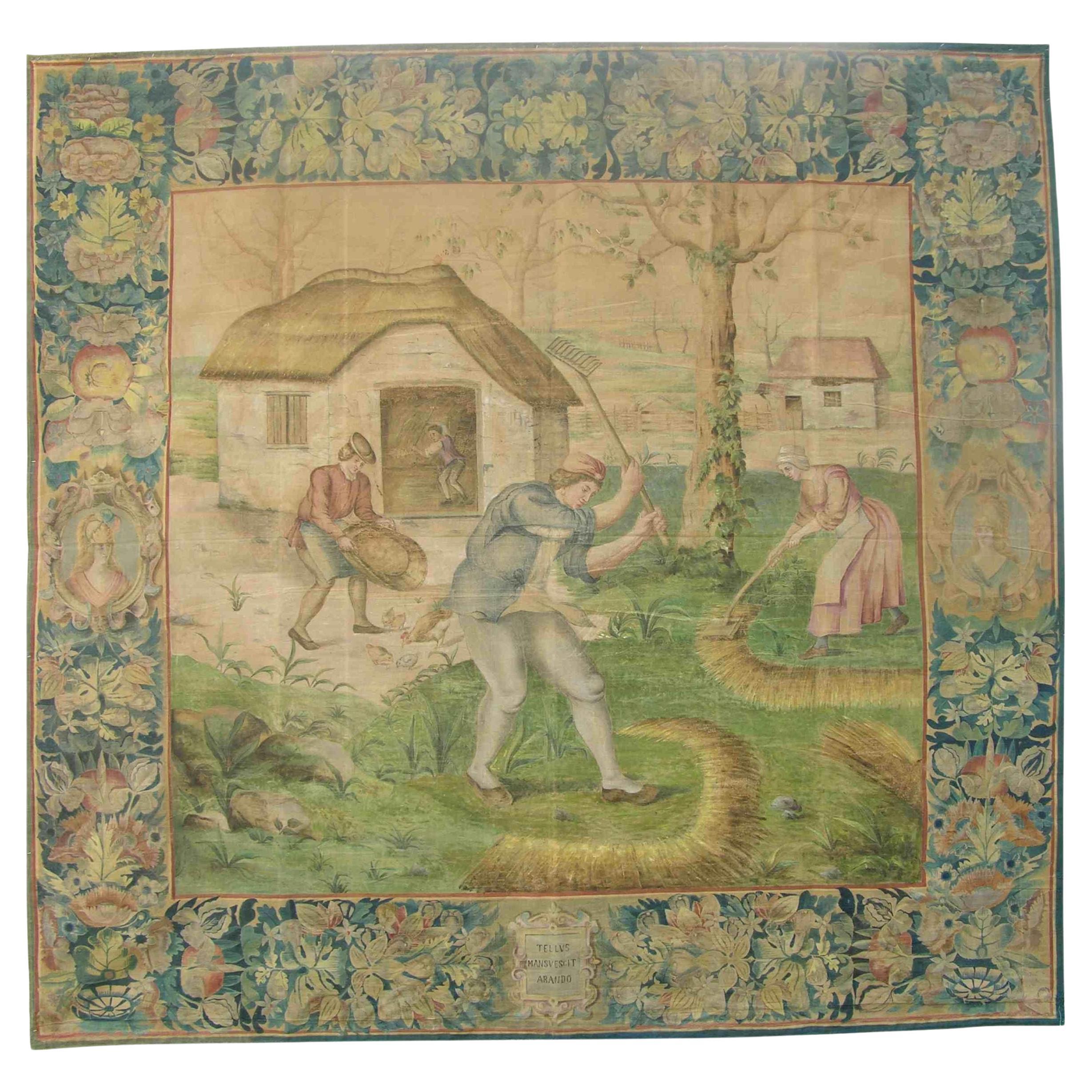 Antique 17th Century Cartoon Tapestry 9'5" X 8'10" For Sale