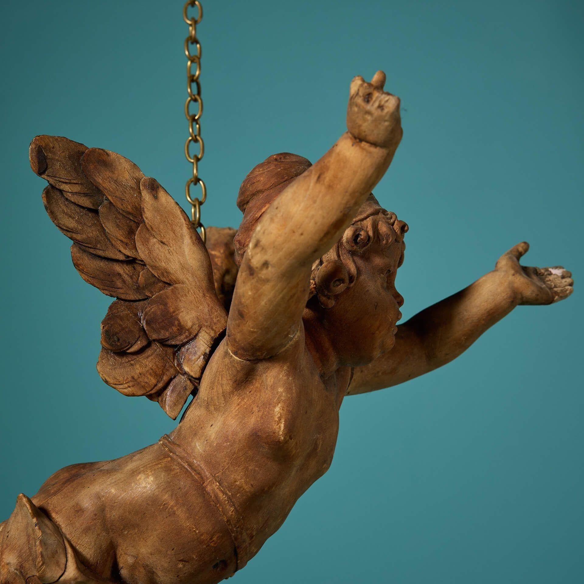 Antike 17. Jahrhundert geschnitzt Buchsbaum Cherub Wandbehang (Holz) im Angebot