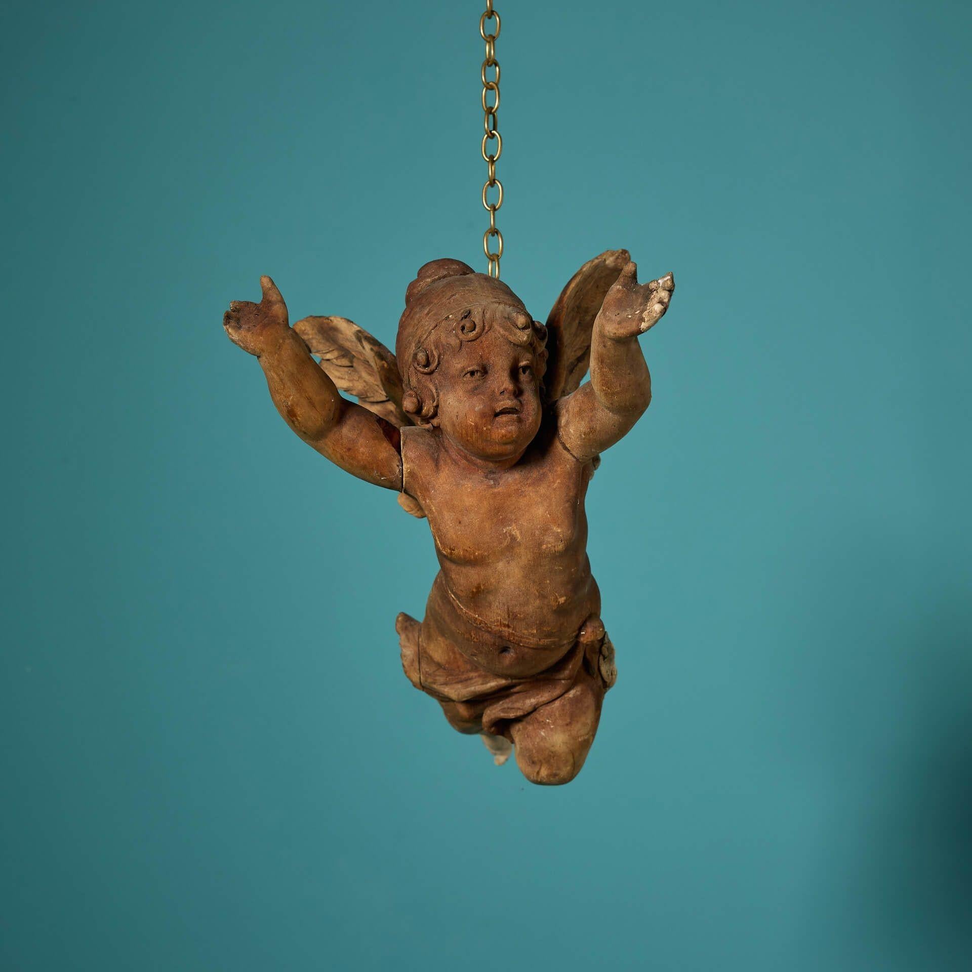 Antike 17. Jahrhundert geschnitzt Buchsbaum Cherub Wandbehang im Angebot 1