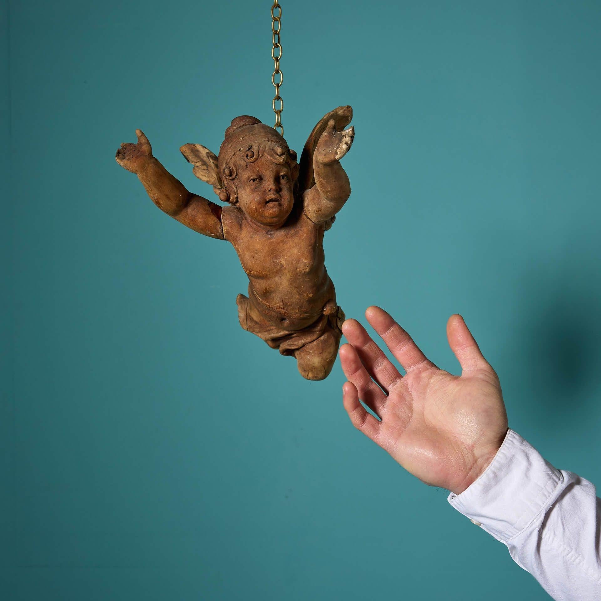 Antike 17. Jahrhundert geschnitzt Buchsbaum Cherub Wandbehang im Angebot 2