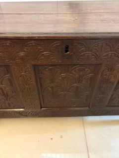 Antique 17th Century Carved Oak Coffer / Blanket Chest With Original Candle Box