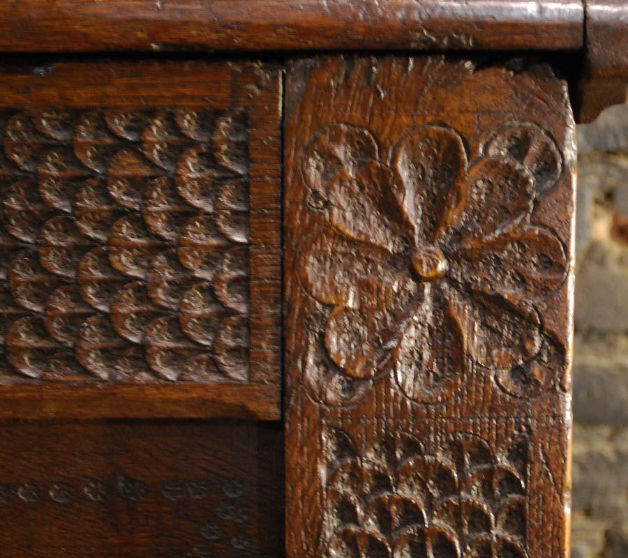 Antique 17th Century Carved Oak Dutch Renaissance Maids Chest For Sale 3