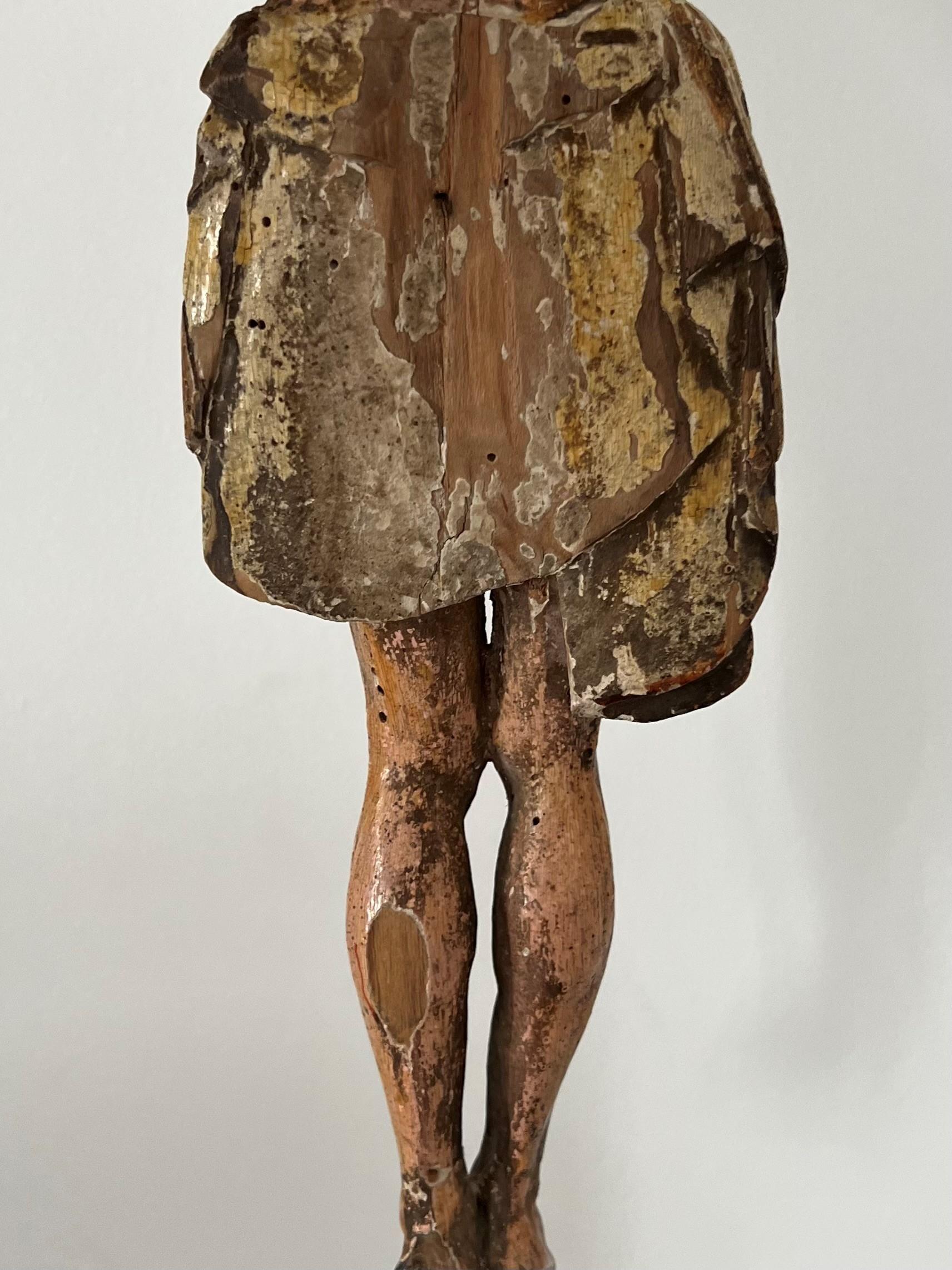 Renaissance Antique 17th Century carved wood polychrome Crucifix/ Corpus Christi For Sale