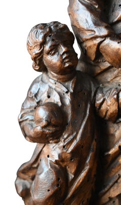 Baroque Walnut Sculpture Of Saint Joseph And The Christ Child, Early 18th C.