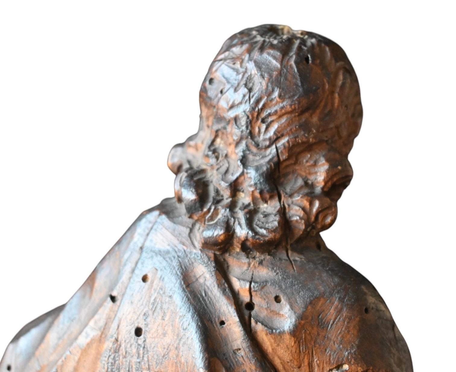 Baroque Walnut Sculpture Of Saint Joseph And The Christ Child, Early 18th C. For Sale 1
