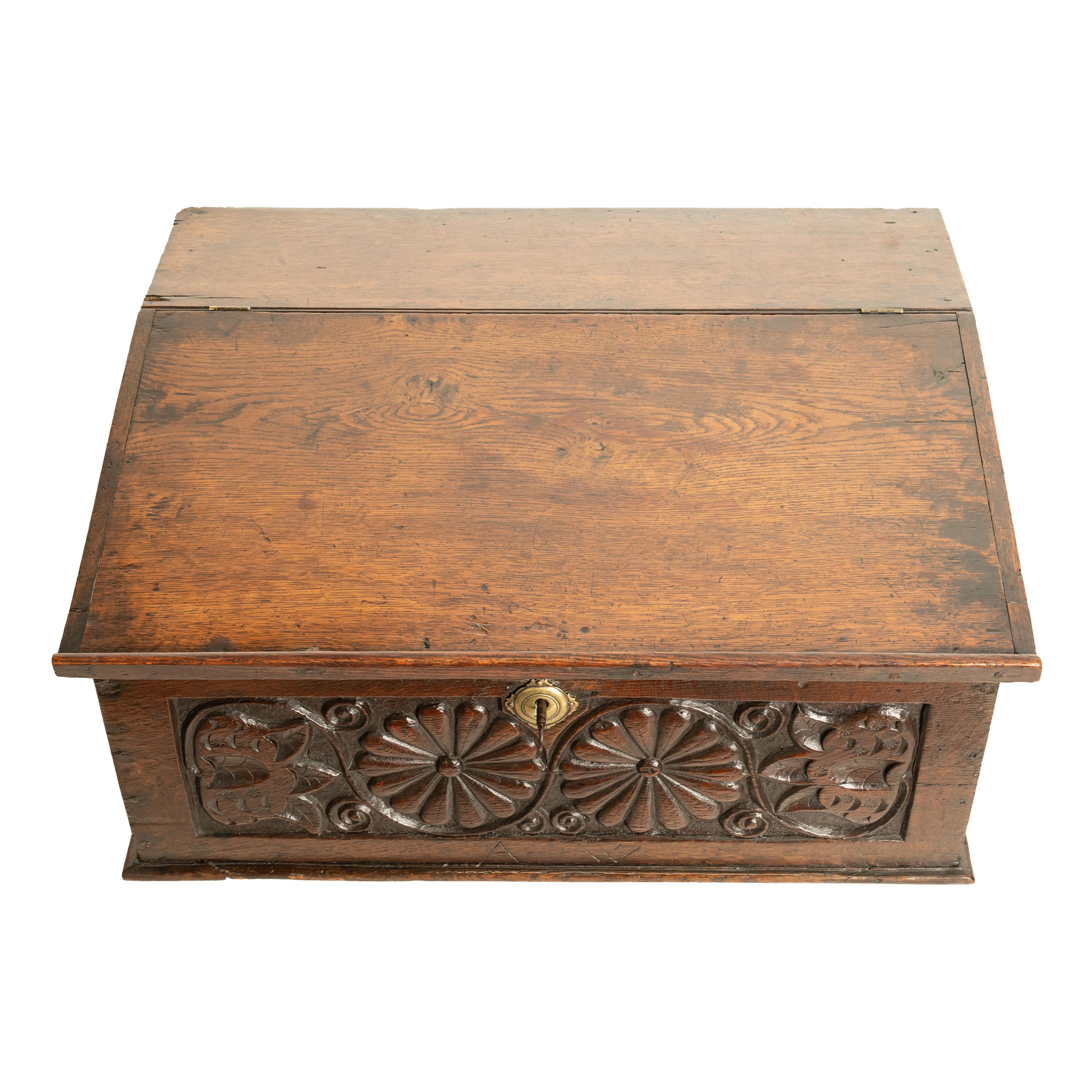Antique 17th Century Charles II Carved Oak Bible Box Chest Desk on Stand 1680 5