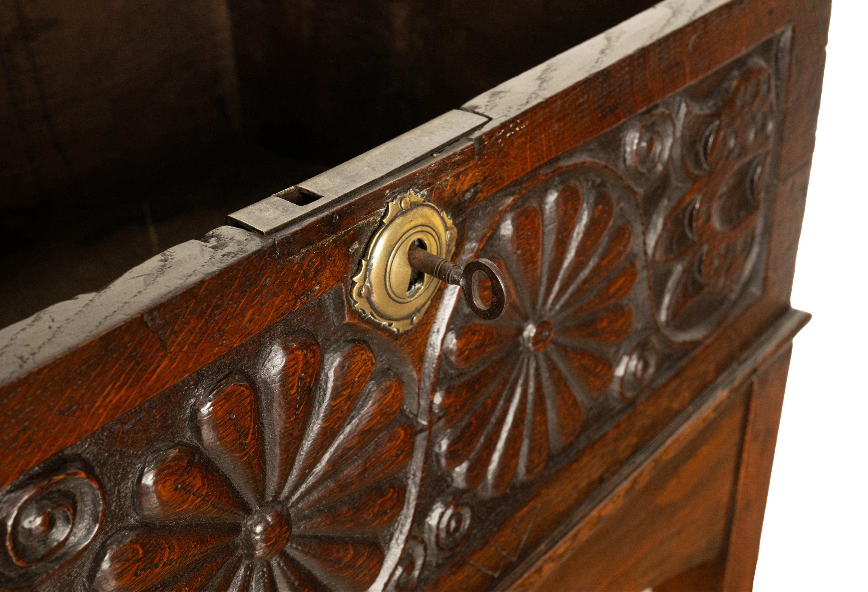 Antique 17th Century Charles II Carved Oak Bible Box Chest Desk on Stand 1680 6