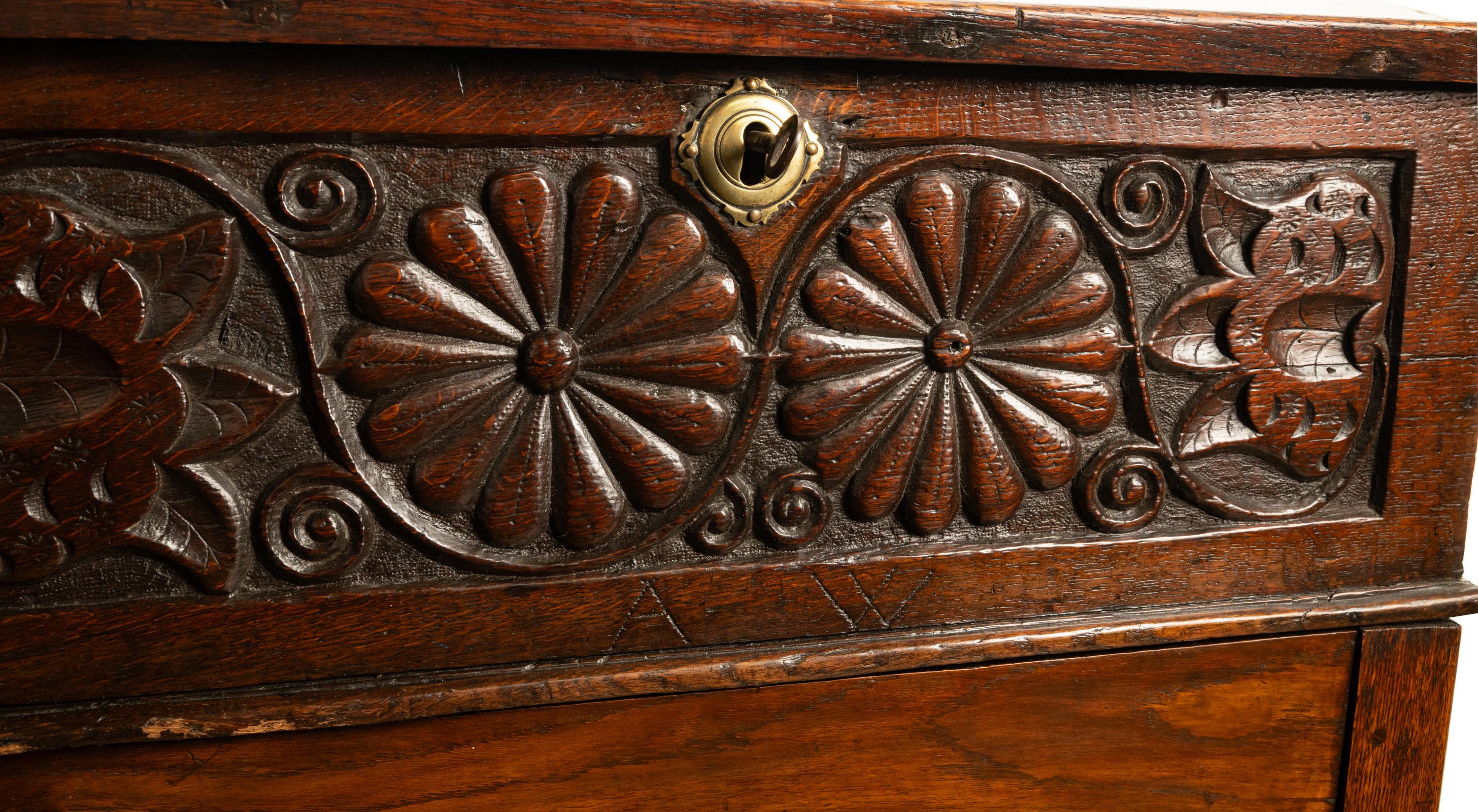Antique 17th Century Charles II Carved Oak Bible Box Chest Desk on Stand 1680 7