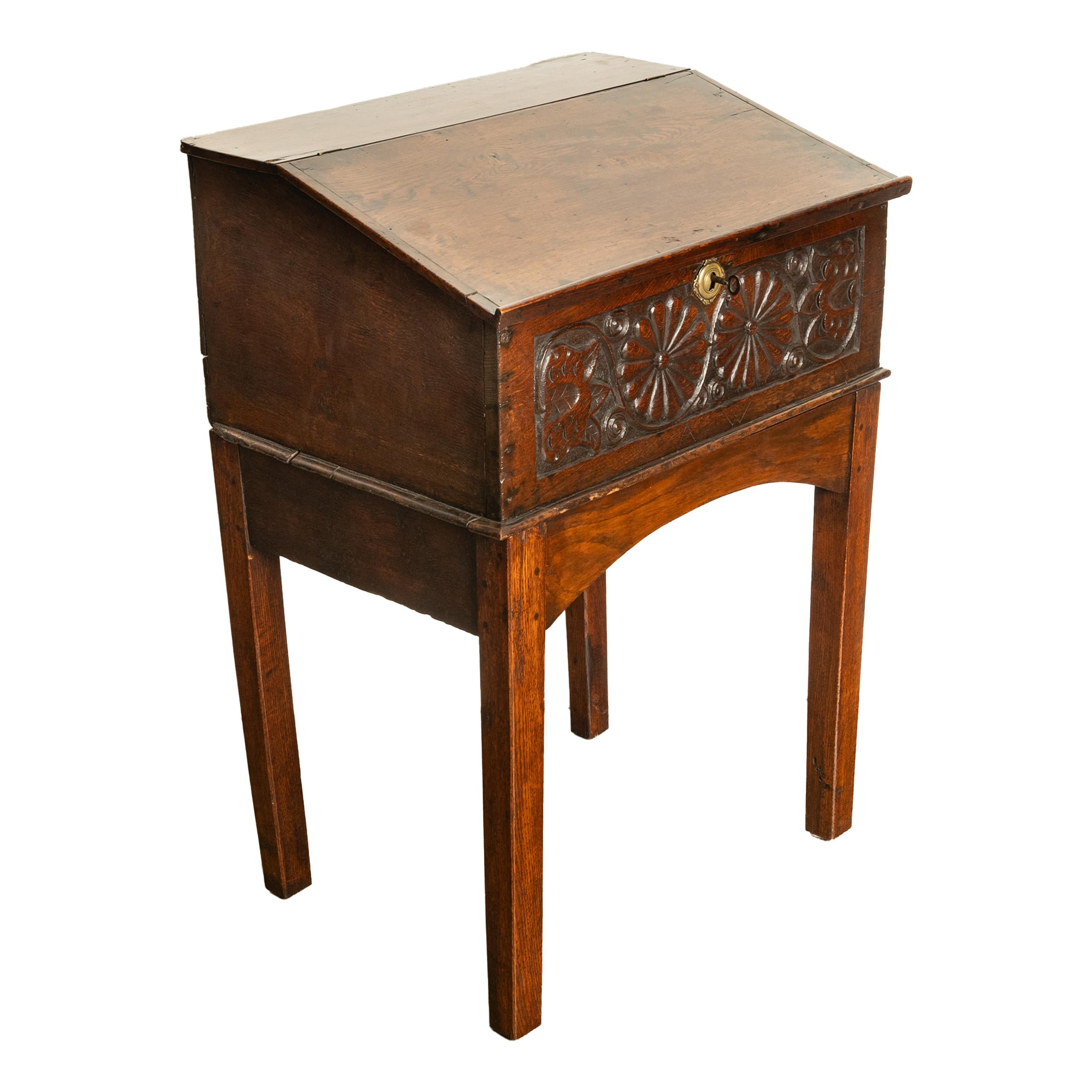 Antique 17th Century Charles II Carved Oak Bible Box Chest Desk on Stand 1680 3