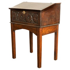 Antique 17th Century Charles II Carved Oak Bible Box Chest Desk on Stand 1680