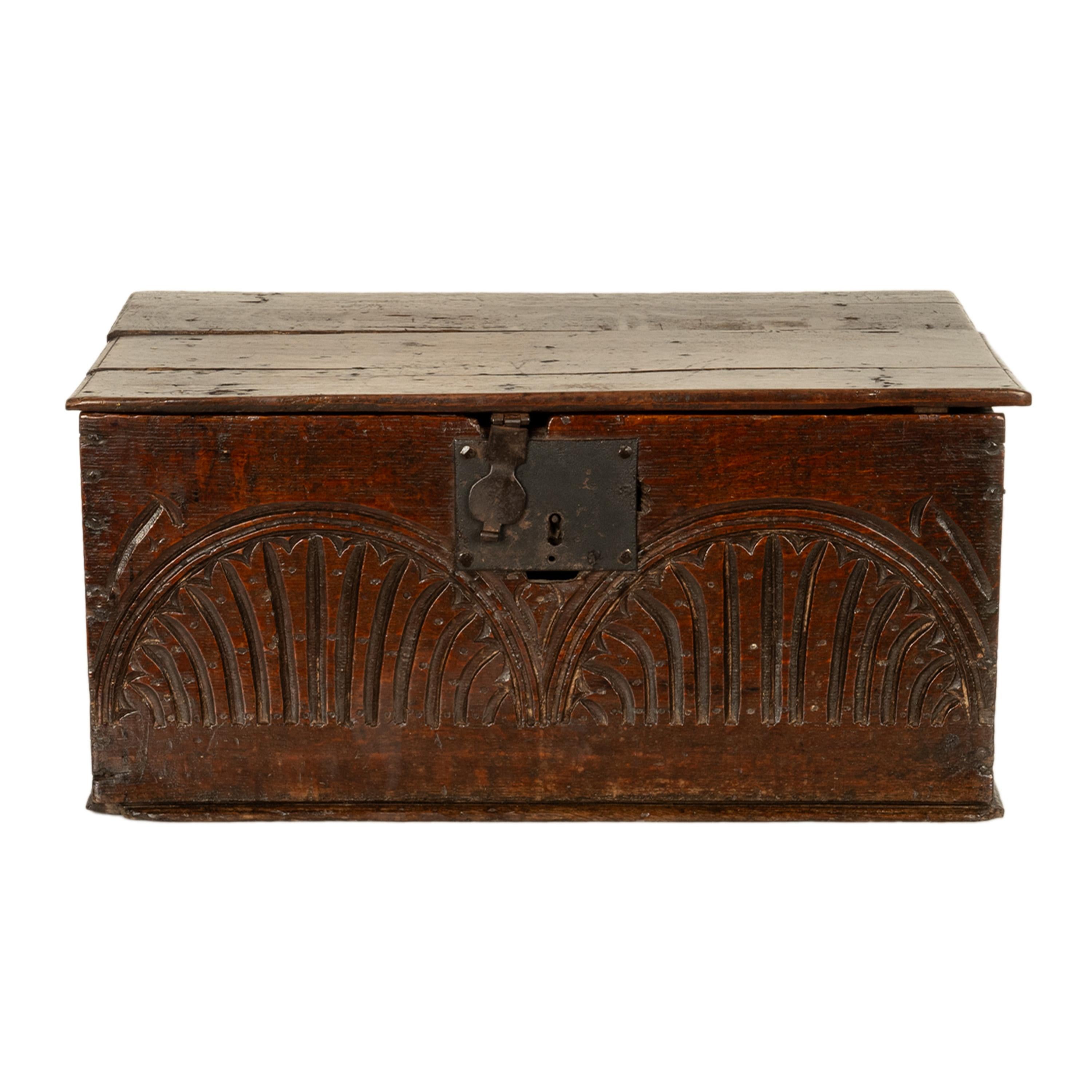 Antique 17th Century Charles II Carved Oak Bible Document Box 6 Plank Trunk 1680 For Sale 8