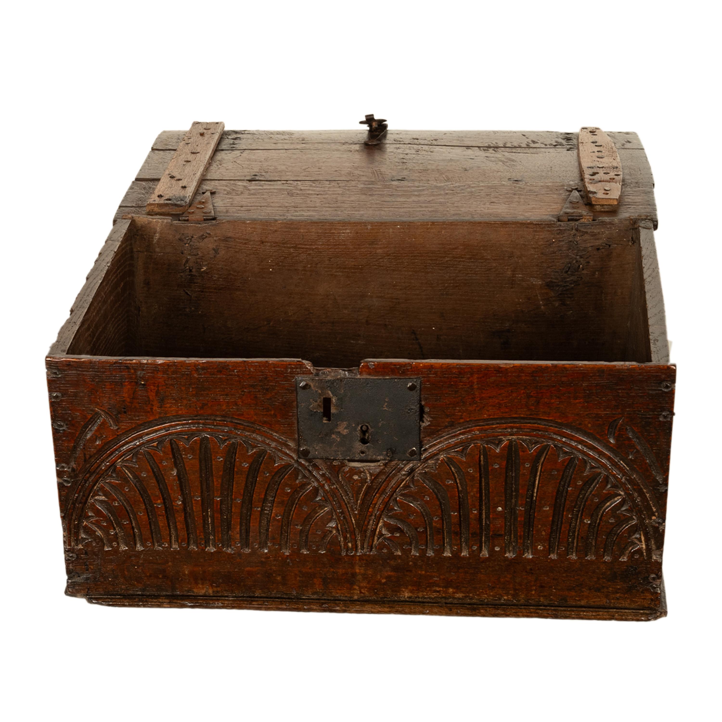 Antique 17th Century Charles II Carved Oak Bible Document Box 6 Plank Trunk 1680 For Sale 1