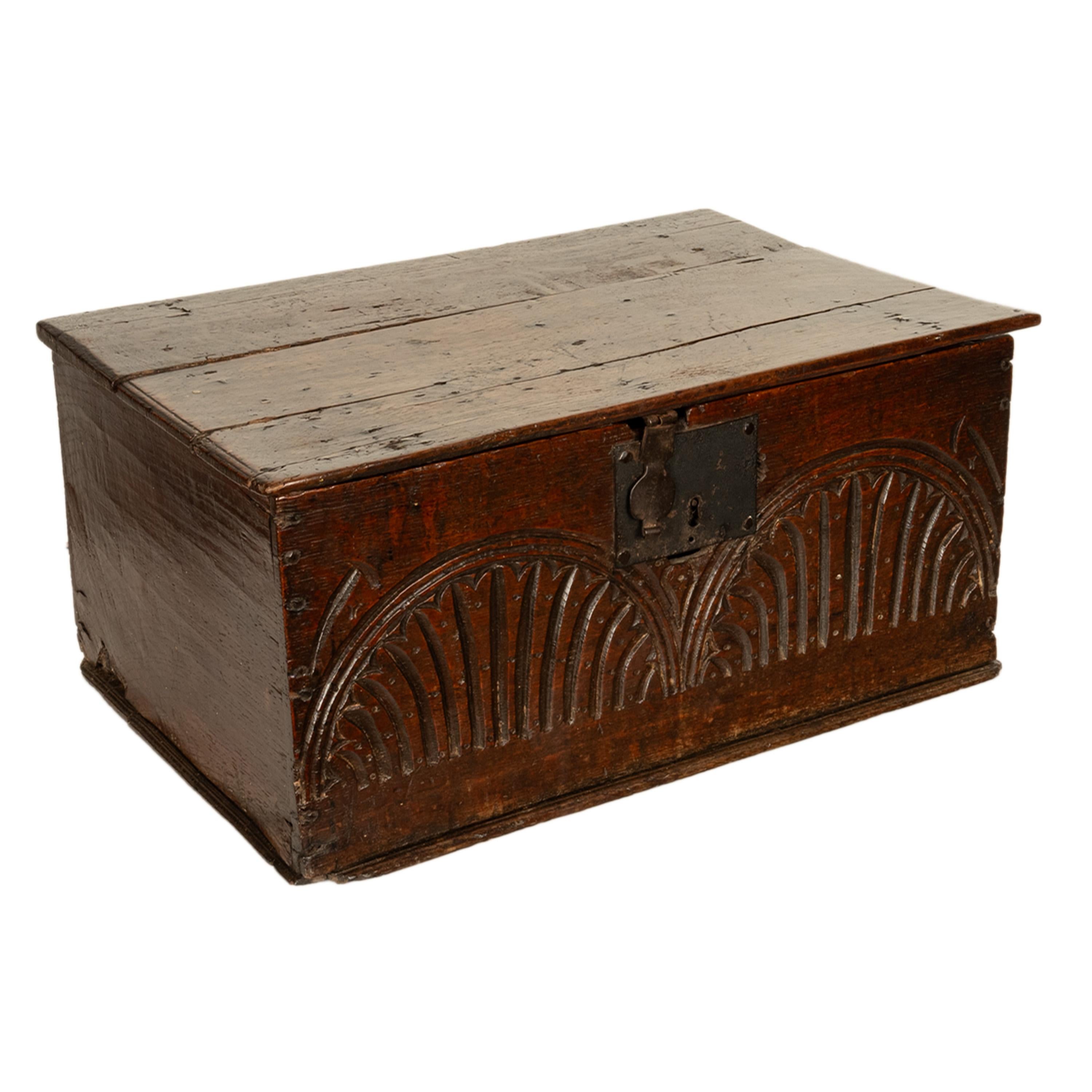 Antique 17th Century Charles II Carved Oak Bible Document Box 6 Plank Trunk 1680 For Sale 3