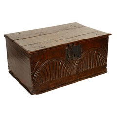 Antique 17th Century Charles II Carved Oak Bible Document Box 6 Plank Trunk 1680