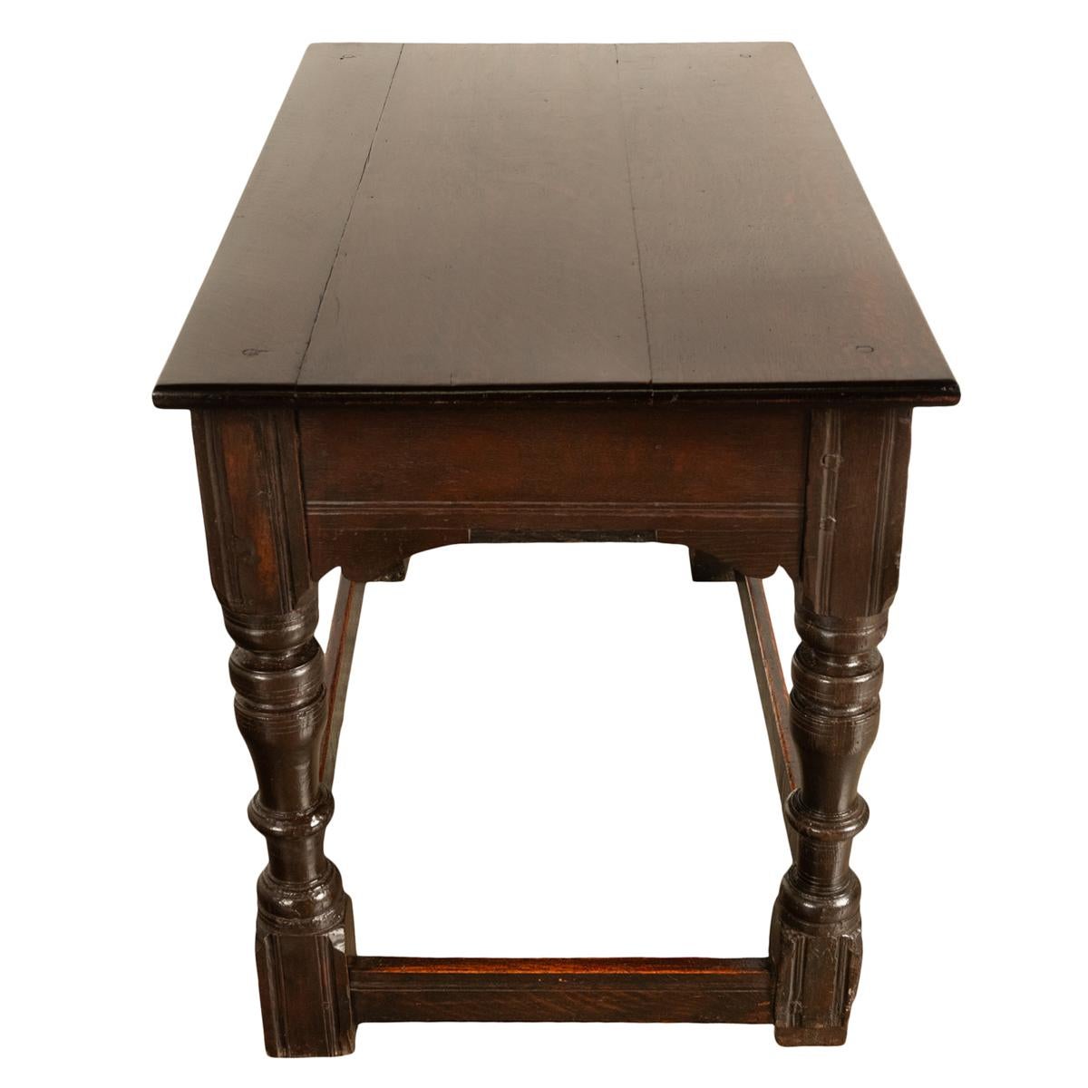 Antique 17th Century Charles II Country Oak Refectory Side Serving Table 1680 In Good Condition For Sale In Portland, OR