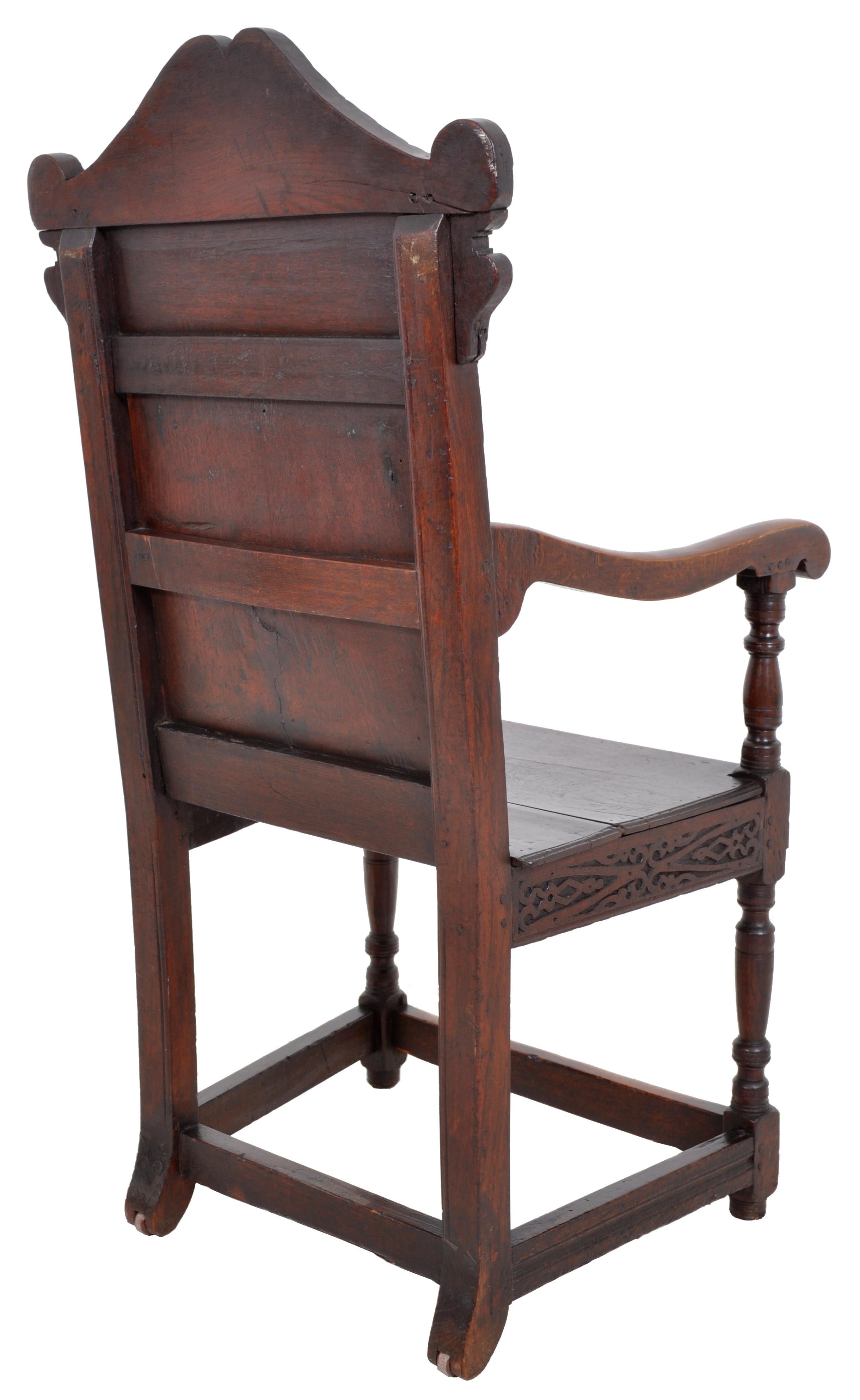 Antique 17th Century Charles II Yorkshire Carved Inlaid Oak Wainscot Chair, 1670 1