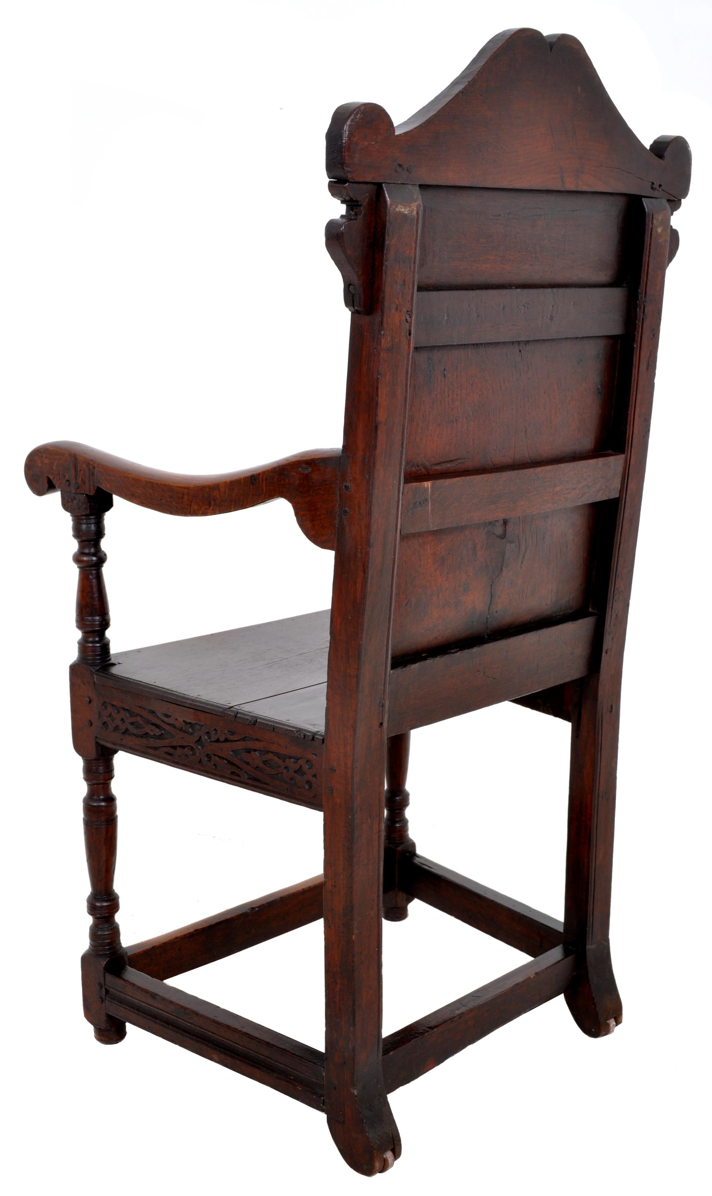 Fruitwood Antique 17th Century Charles II Yorkshire Carved Inlaid Oak Wainscot Chair, 1670