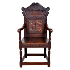 Used 17th Century Charles II Yorkshire Carved Inlaid Oak Wainscot Chair, 1670