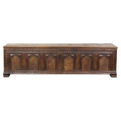 Antique 17th-Century Chest/Bench with Wood Carvings and an Original Working Lock