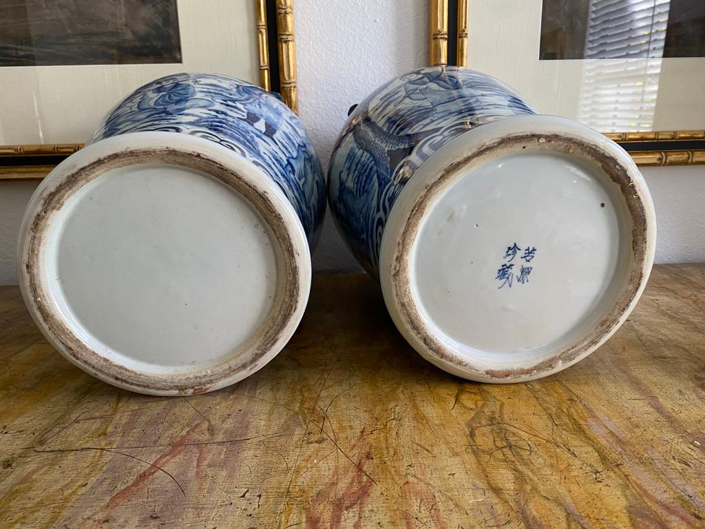 18th Century and Earlier Antique 17th Century Chinese Historic Pair of Blue and White Porcelain Jars