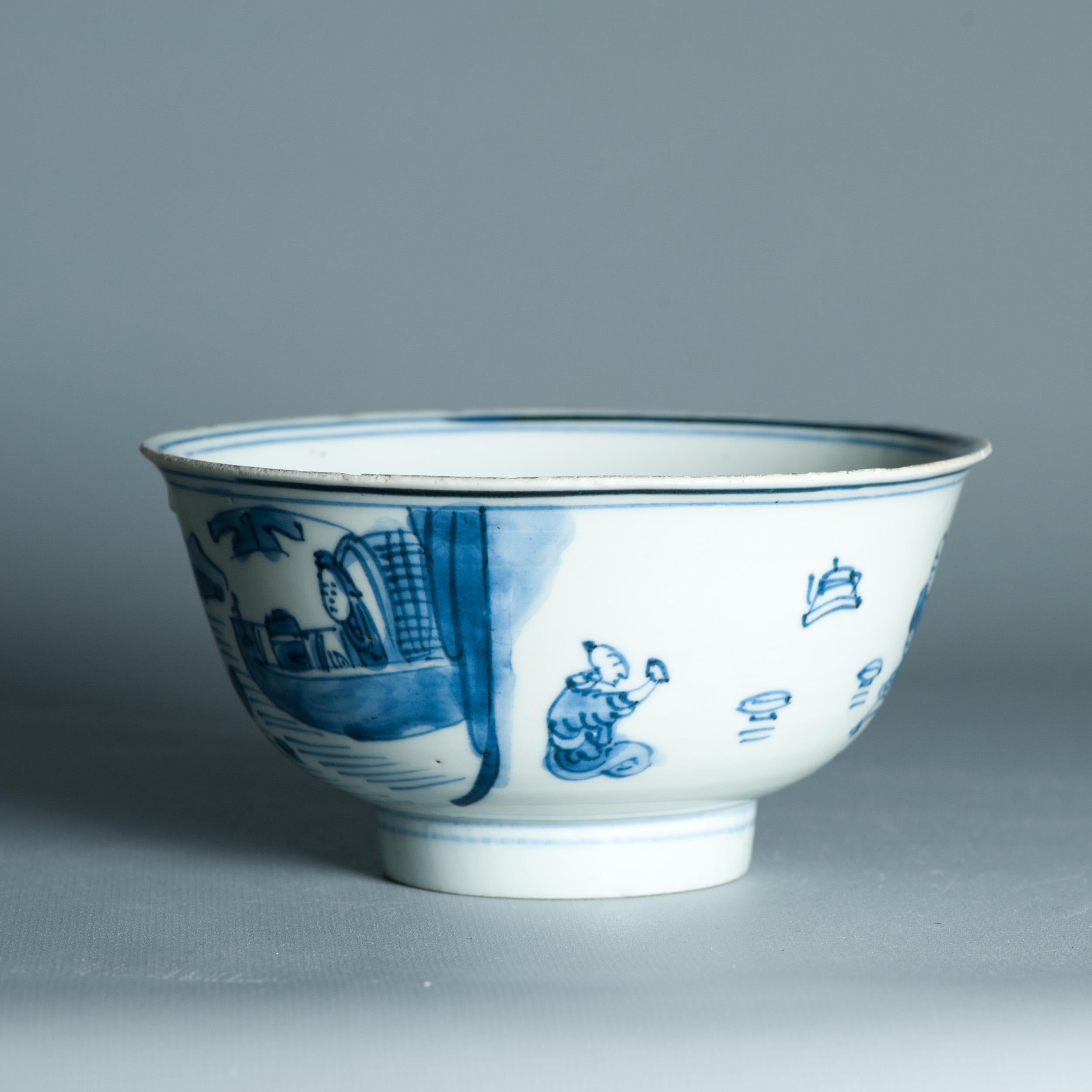 XVIIIe siècle et antérieur Bol de paysage figuratif chinois ancien du 17ème siècle marqué en vente