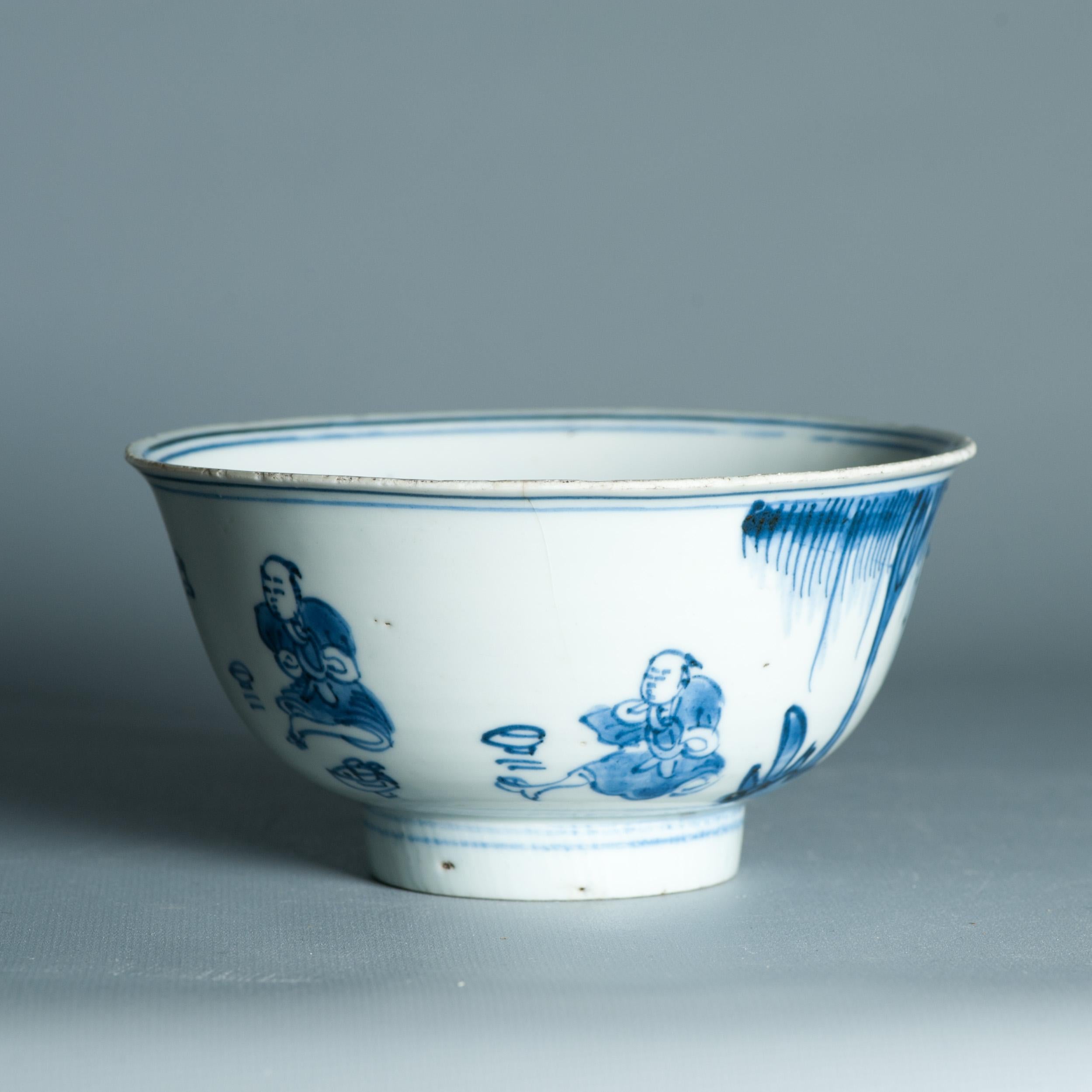 Bol de paysage figuratif chinois ancien du 17ème siècle marqué en vente 2