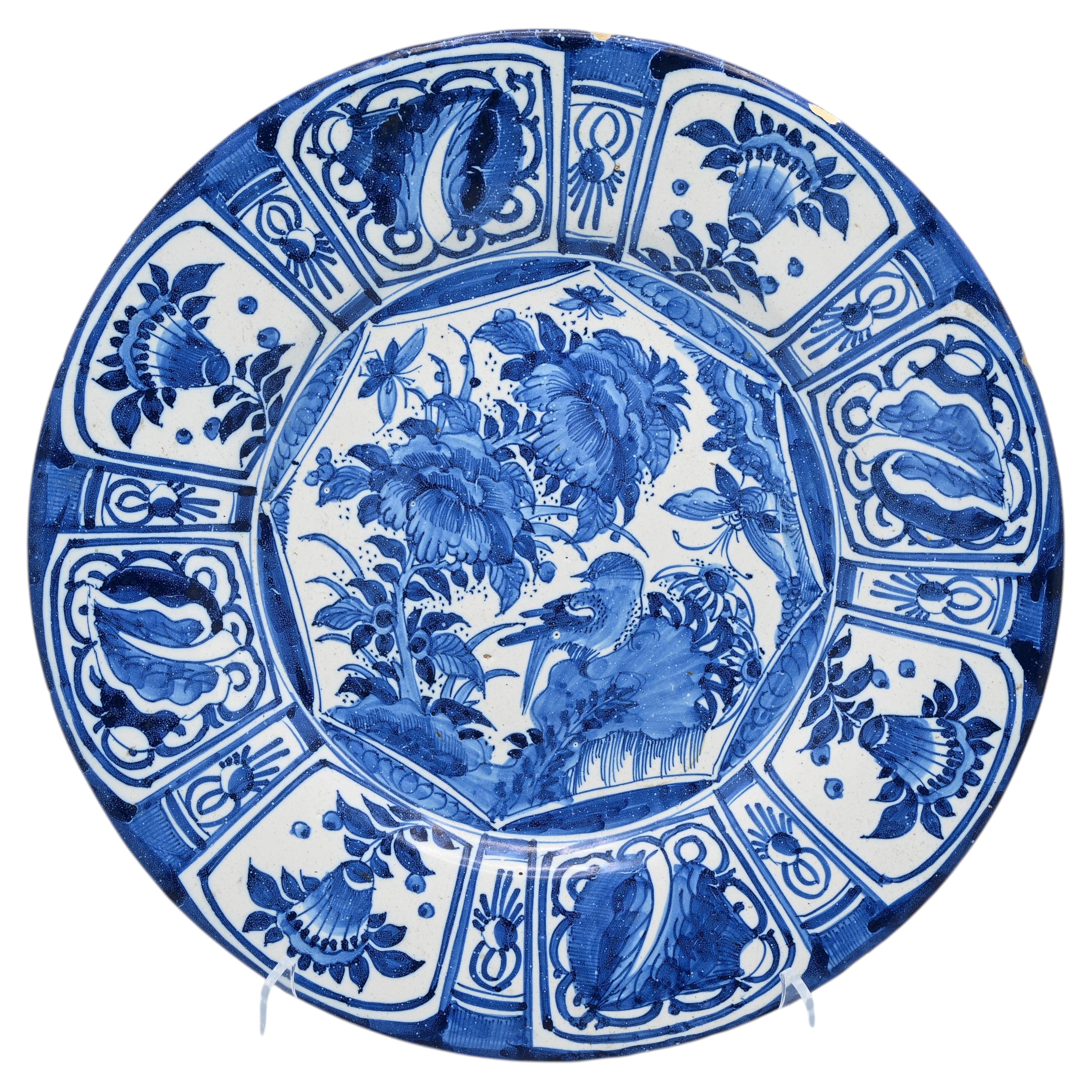 Antique 17th century Delft - Wanli style 'Kraak' Charger, 33 cm