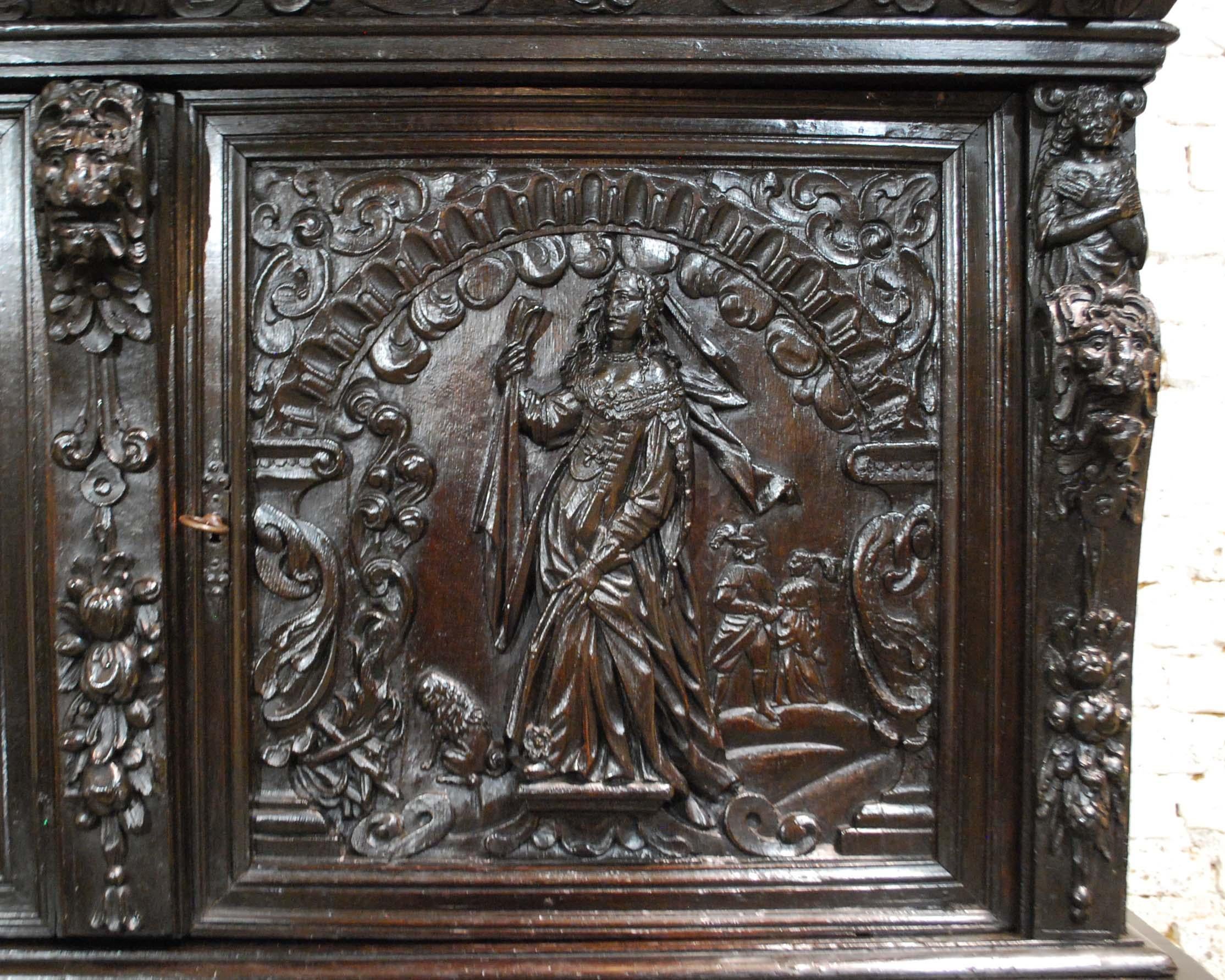 Antique 17th Century Dutch Black Oak Four Door Renaissance Cabinet 6